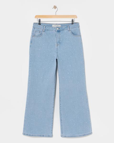 Mid Blue Embellished Wide Leg Jeans