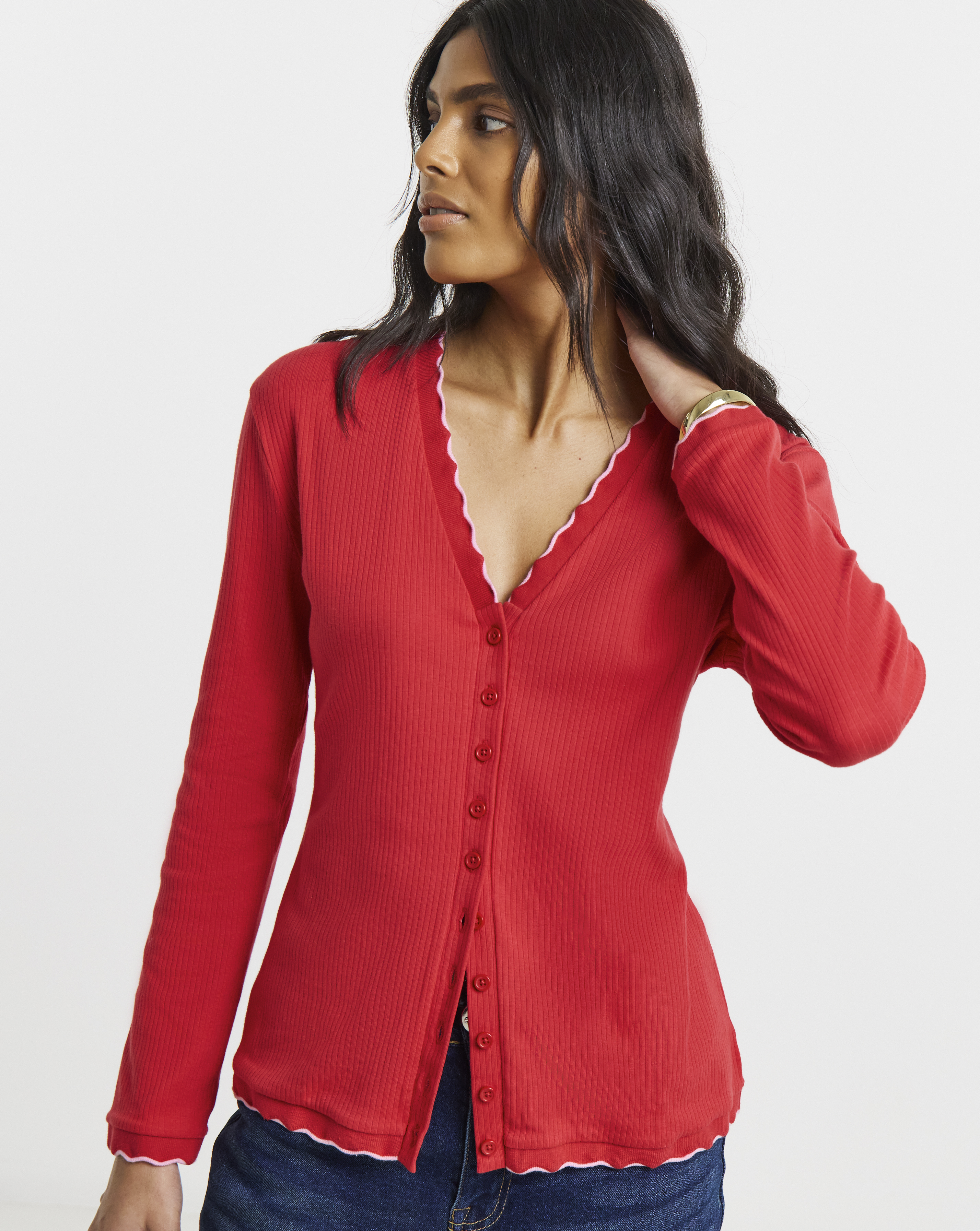 Scallop Edge Button Through Top