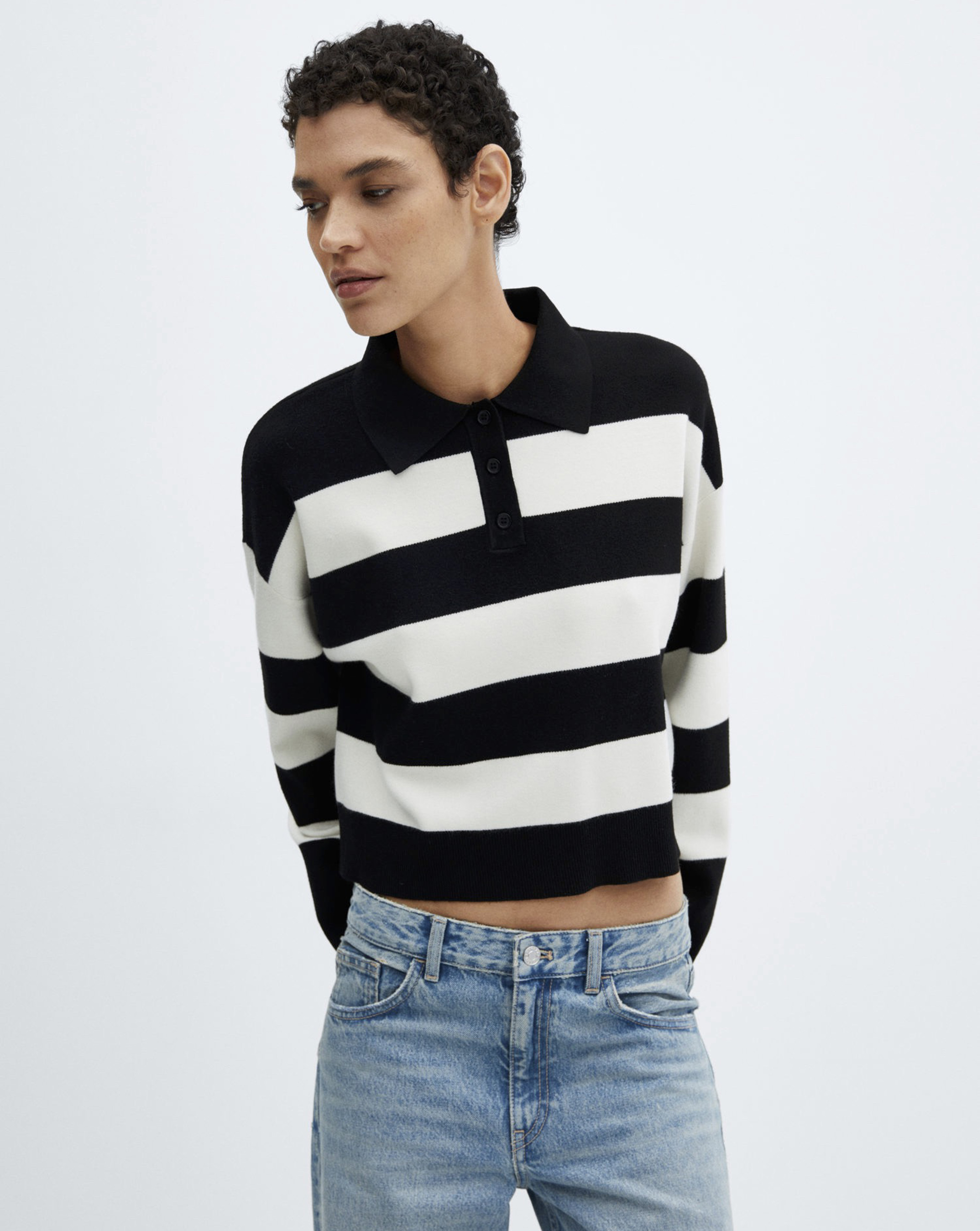 Mango Striped Polo - Neck Sweater