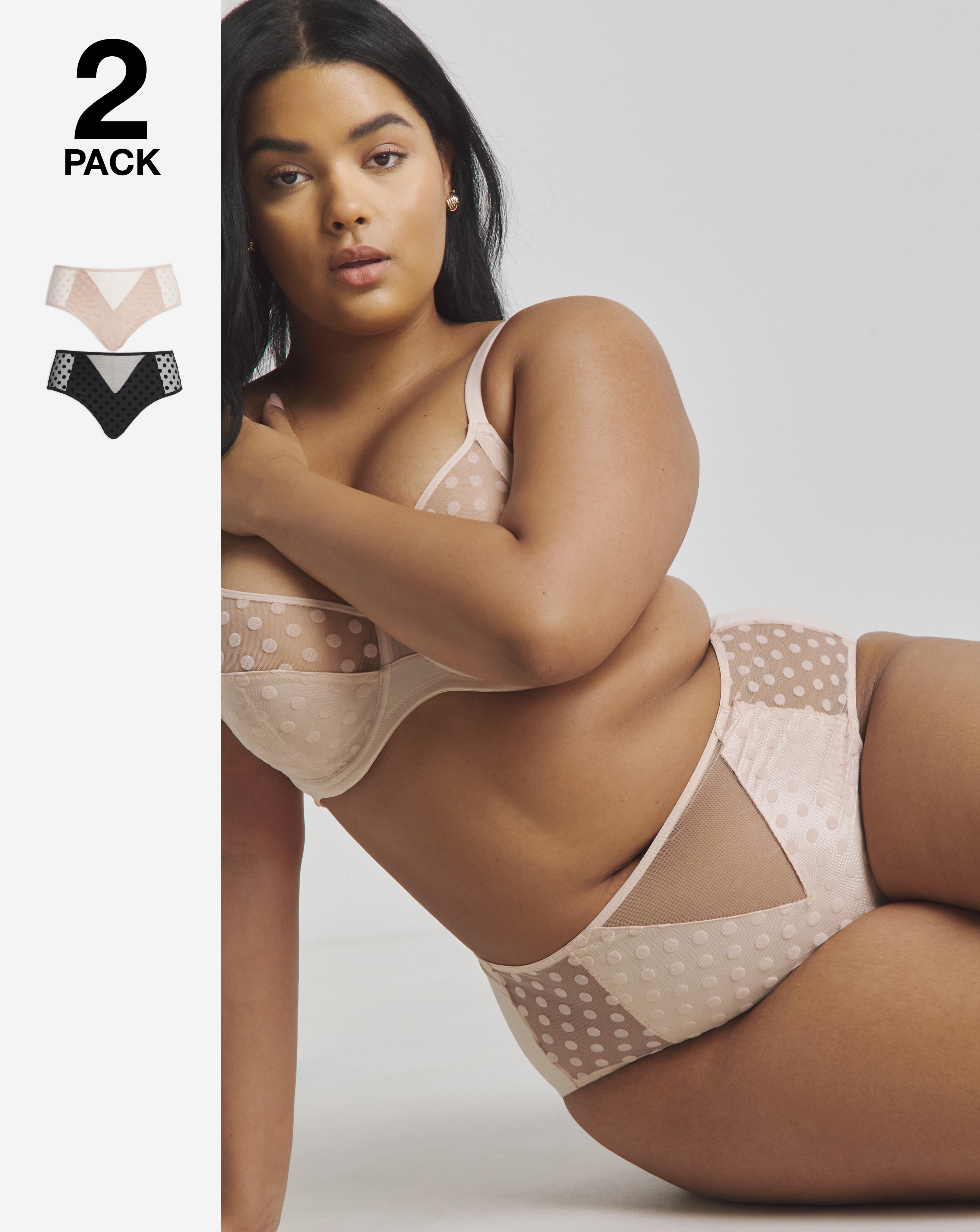 Pretty Secrets Plus Size 2 Pack Hannah Everyday Spot Mesh Briefs In Black/blush | UK Size 22 Women's