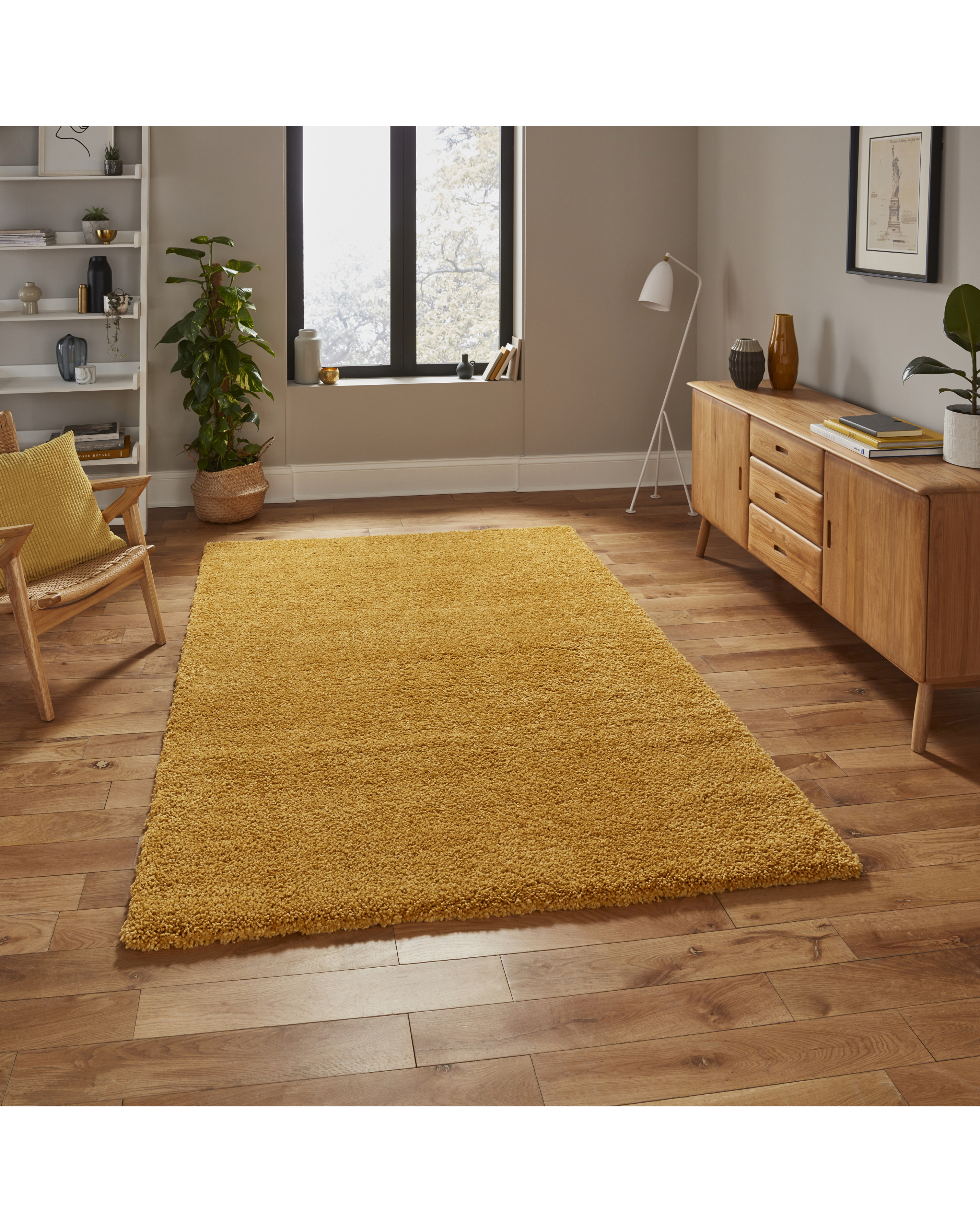 Think Rugs Yellow Sierra Plain Shaggy Rug 120X170