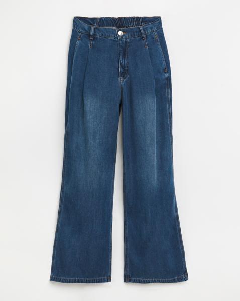 Simply Be Mid Blue Draped Wide Leg Jeans