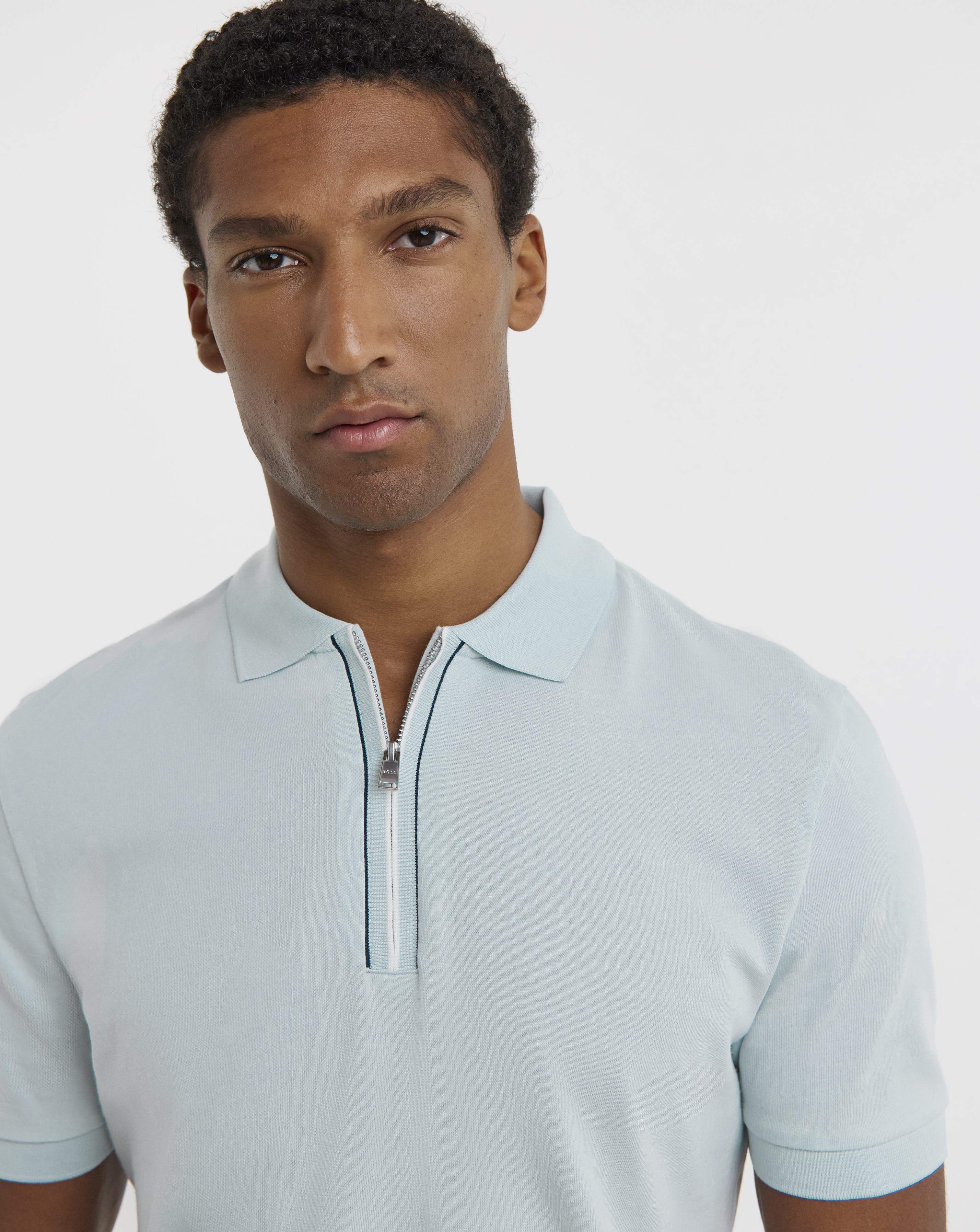 BOSS Short Sleeve Zip Polo - Light Blue