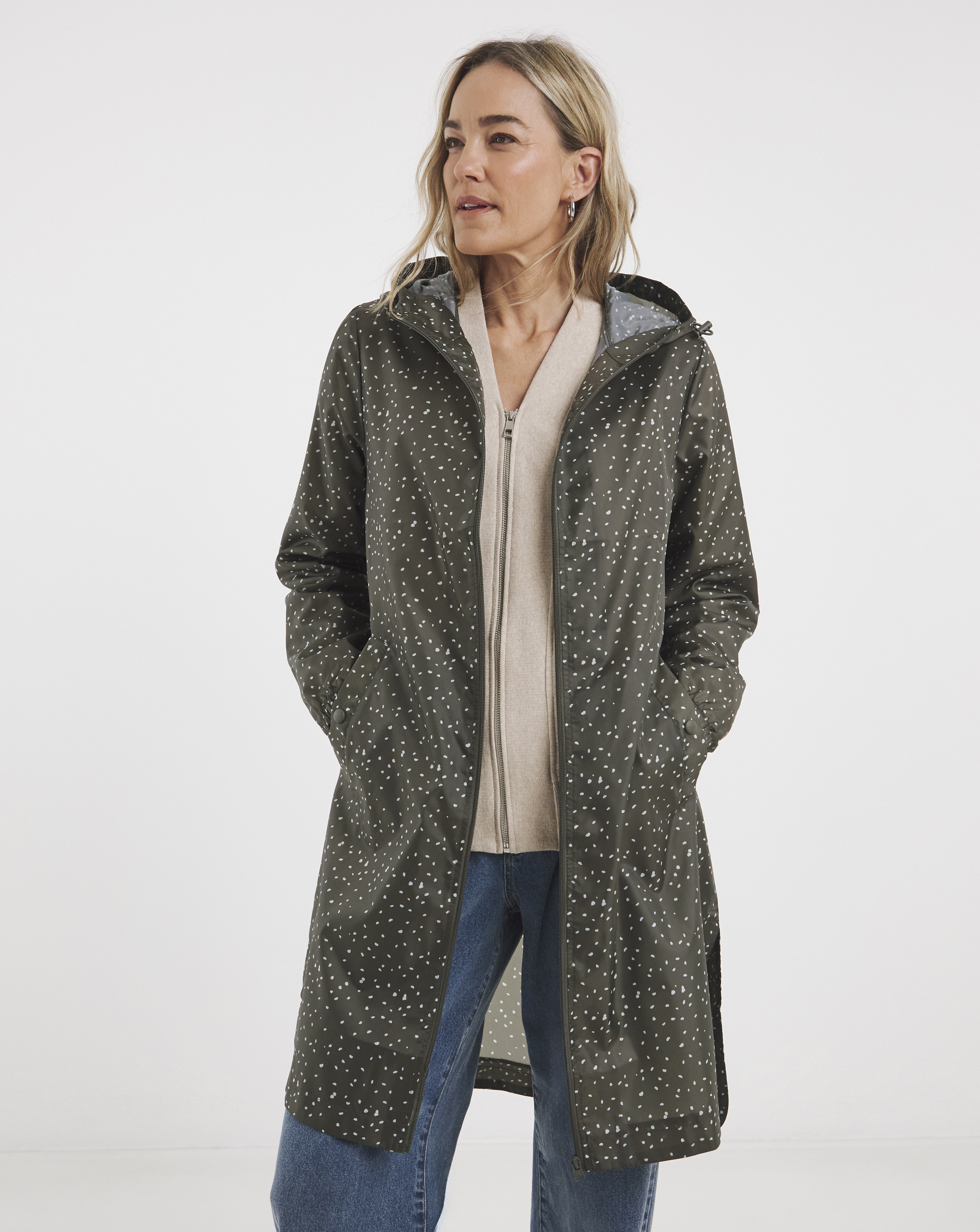 Khaki Spot Longline Pac A Mac Raincoat