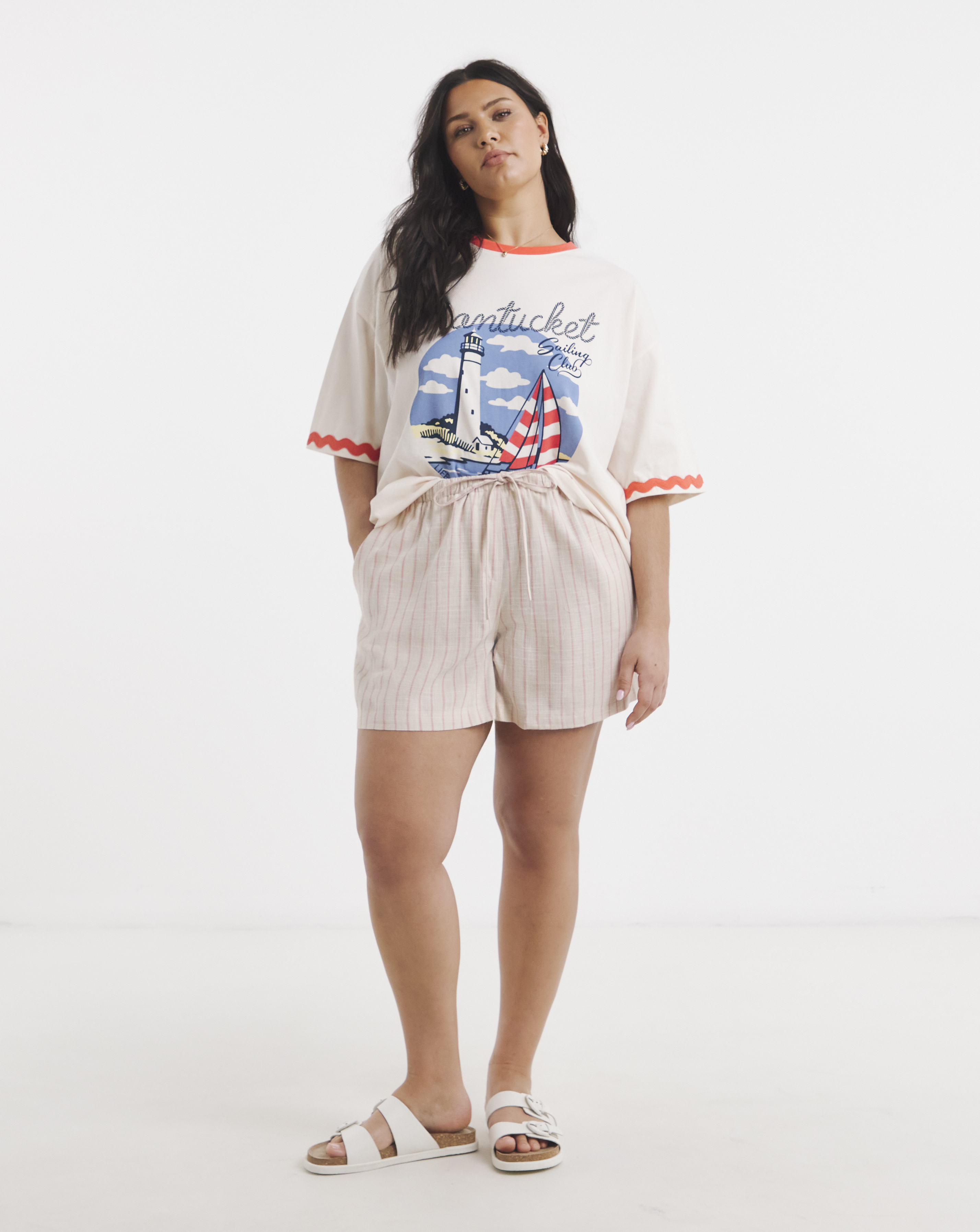 New In - Pink Stripe Linen Shorts