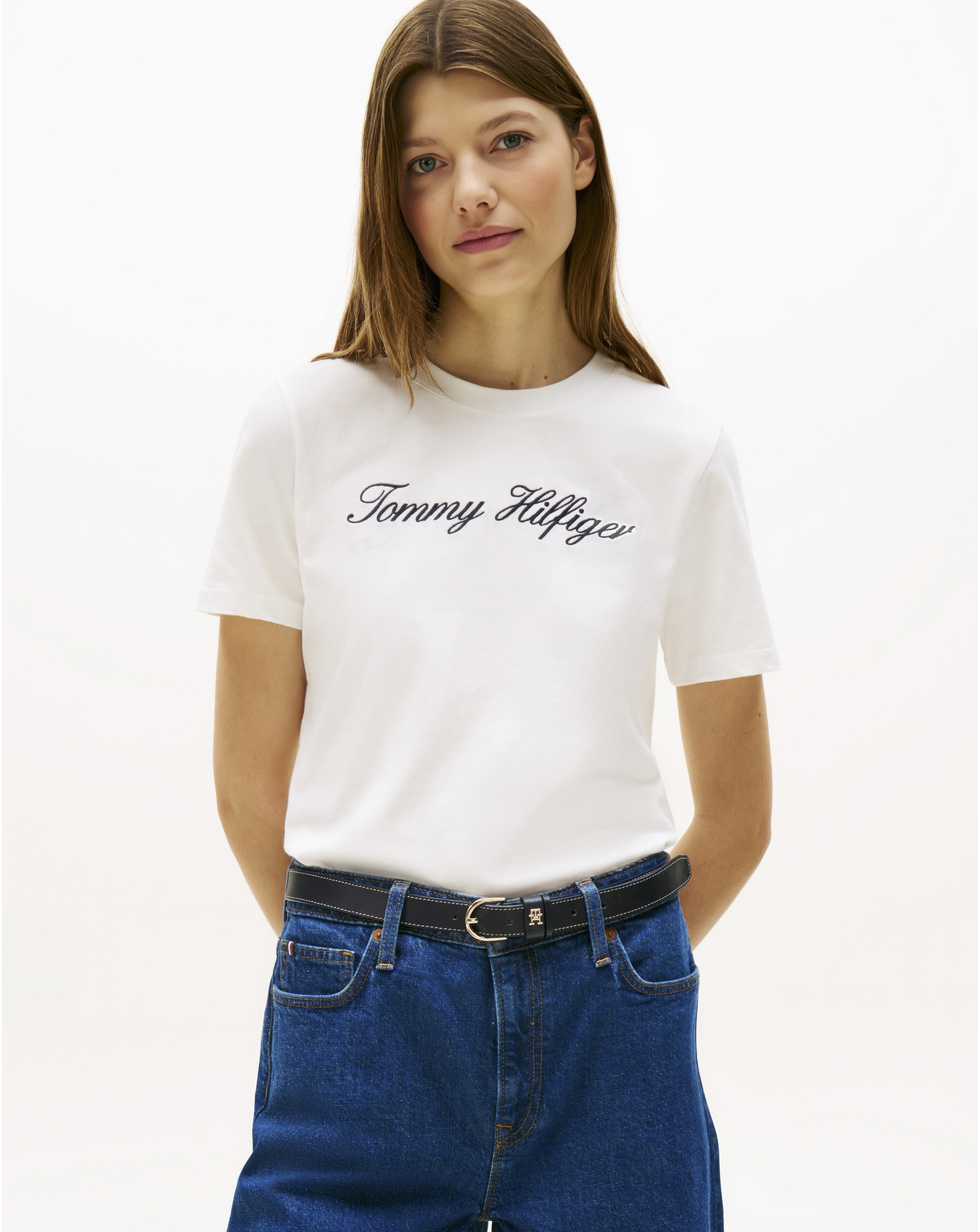 Tommy Hilfiger - Women's T-Shirt - Script Logo - Ecru - S