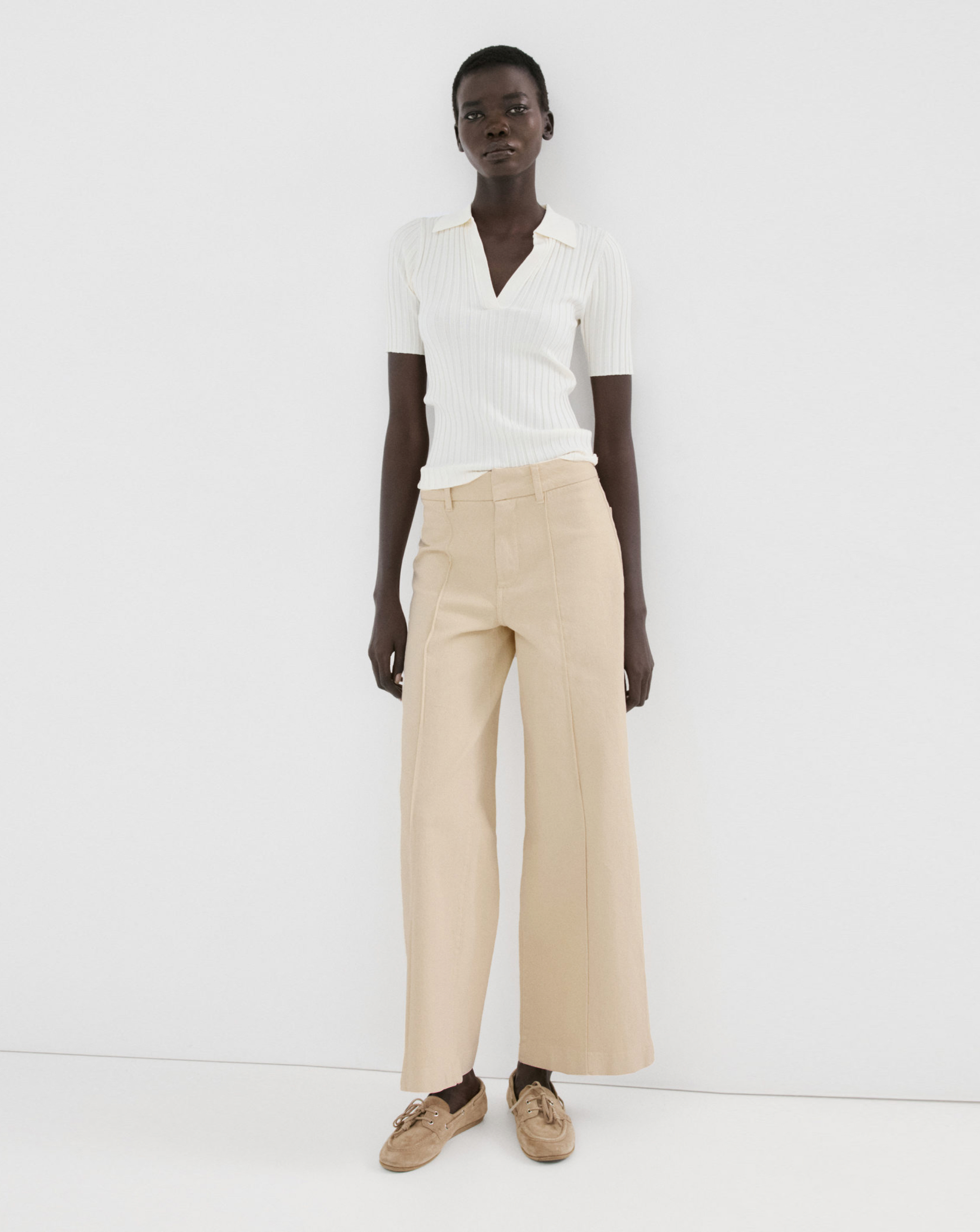 Mango - Women's - Wide Leg Jeans - High-Waist - Size 10 - Cream