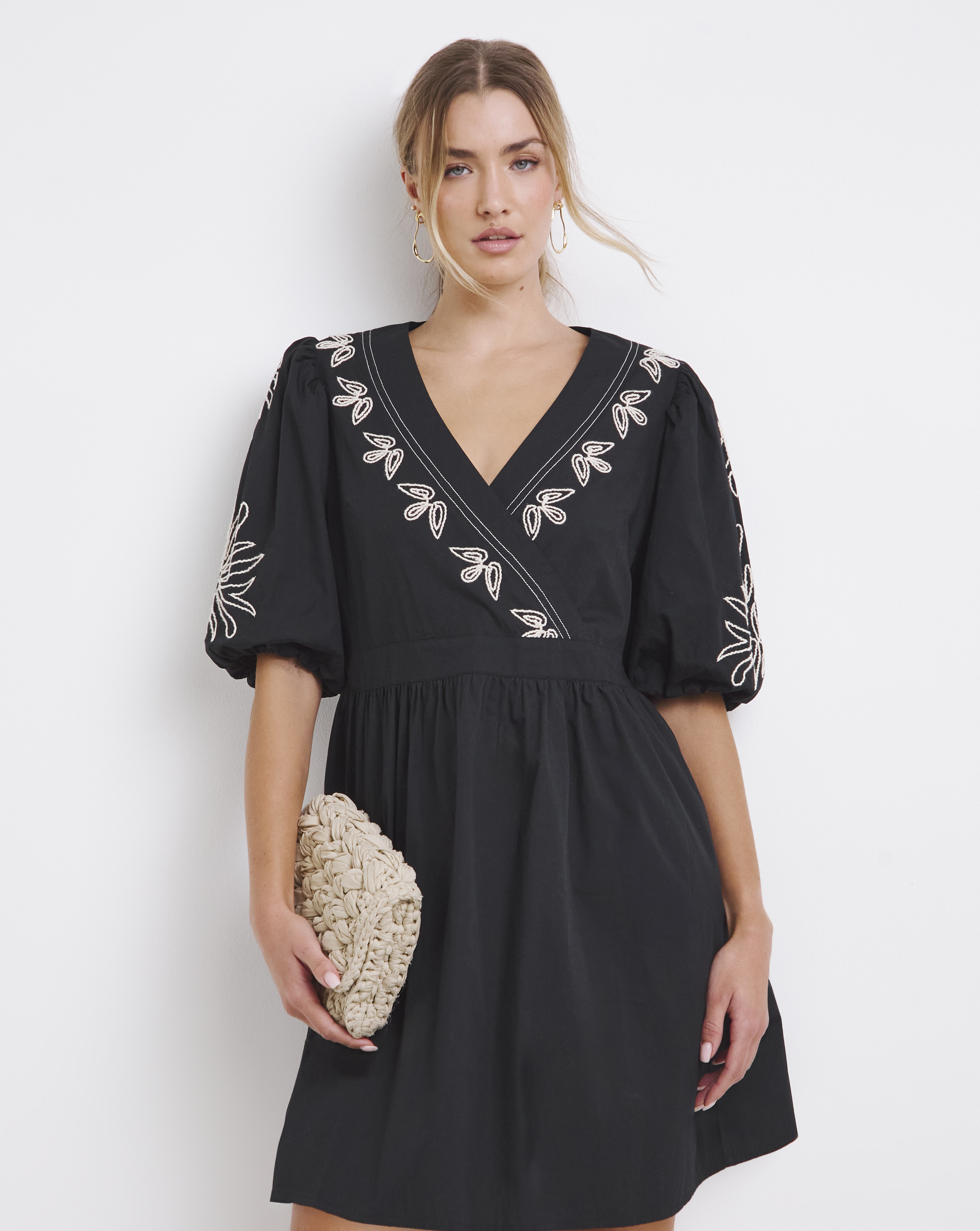 Simply Be - Women's Black Embroidered Poplin Dress - Size 20 - Black - 100% Cotton