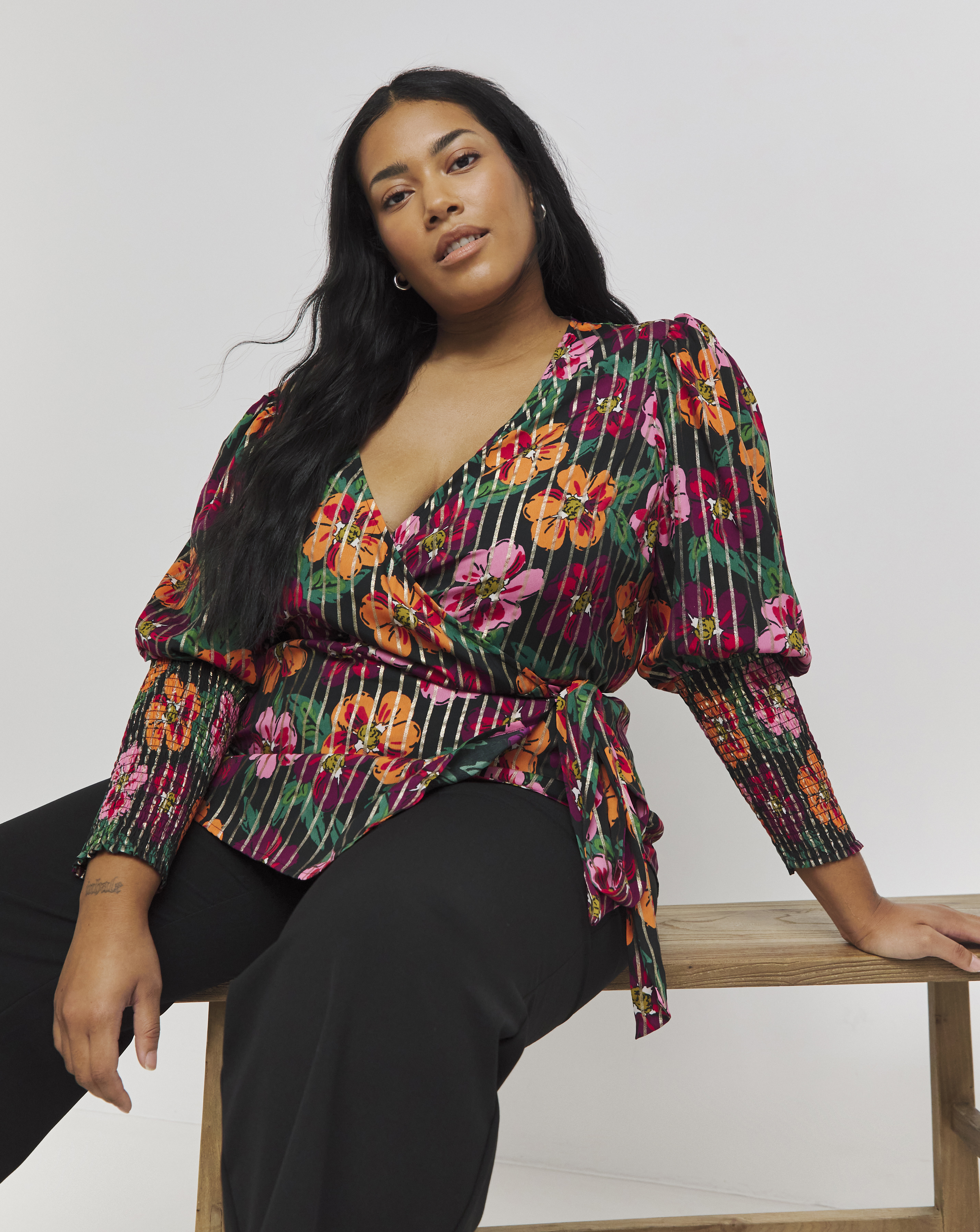 Lurex Stripe Printed Wrap Top