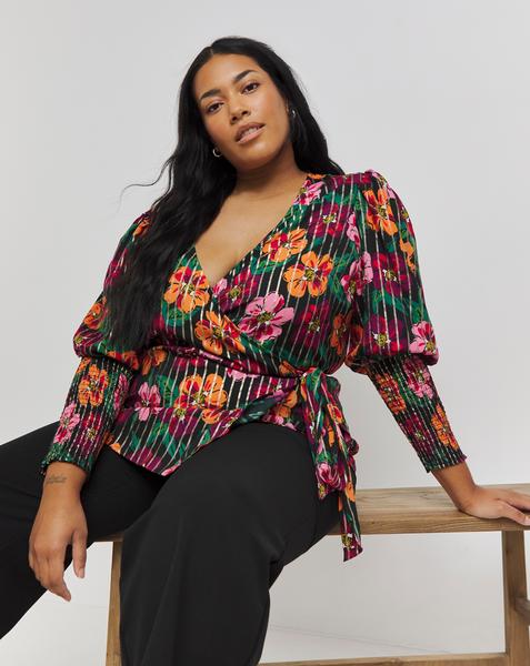 Lurex Stripe Printed Wrap Top