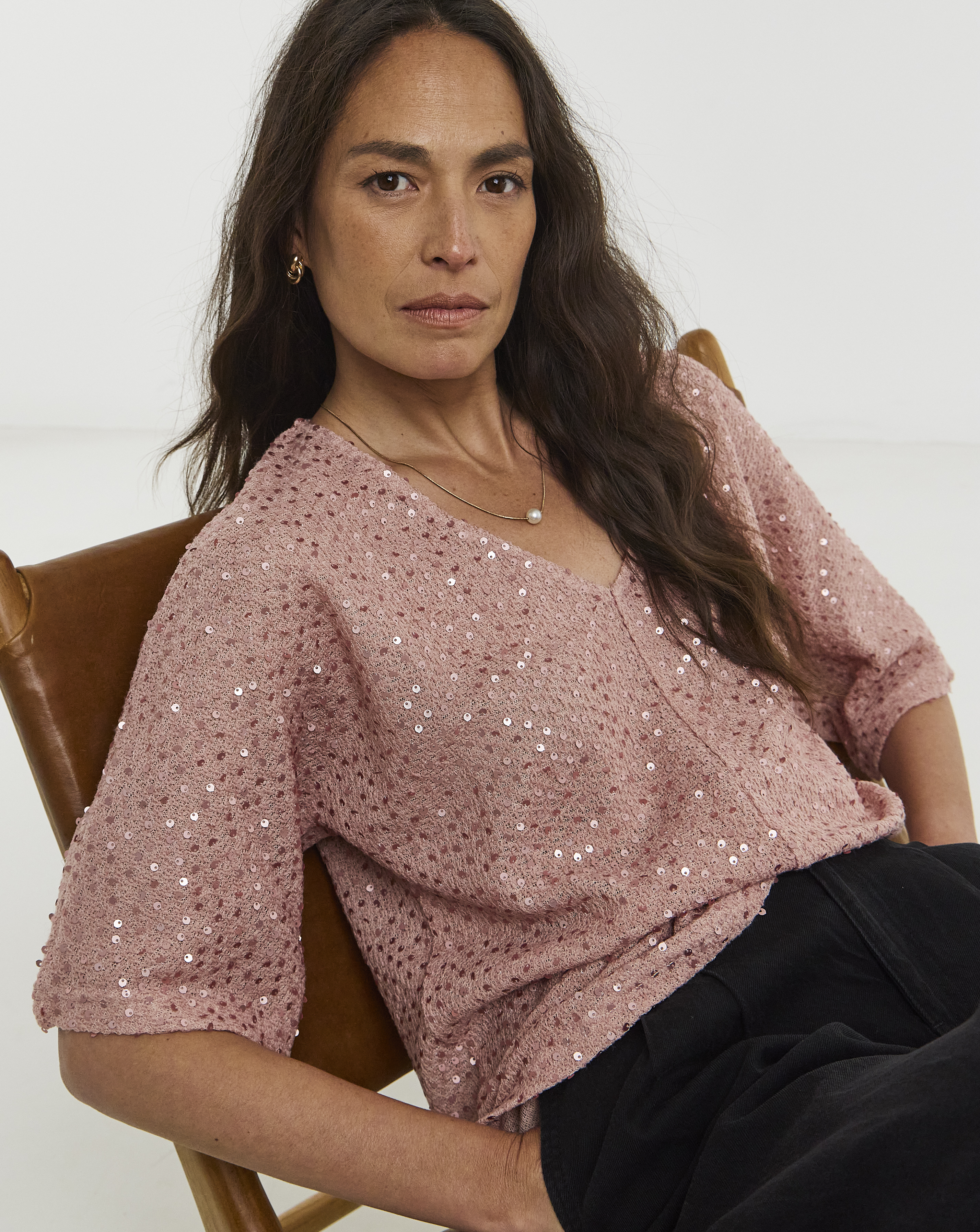 Textured Sequin V-Neck Top