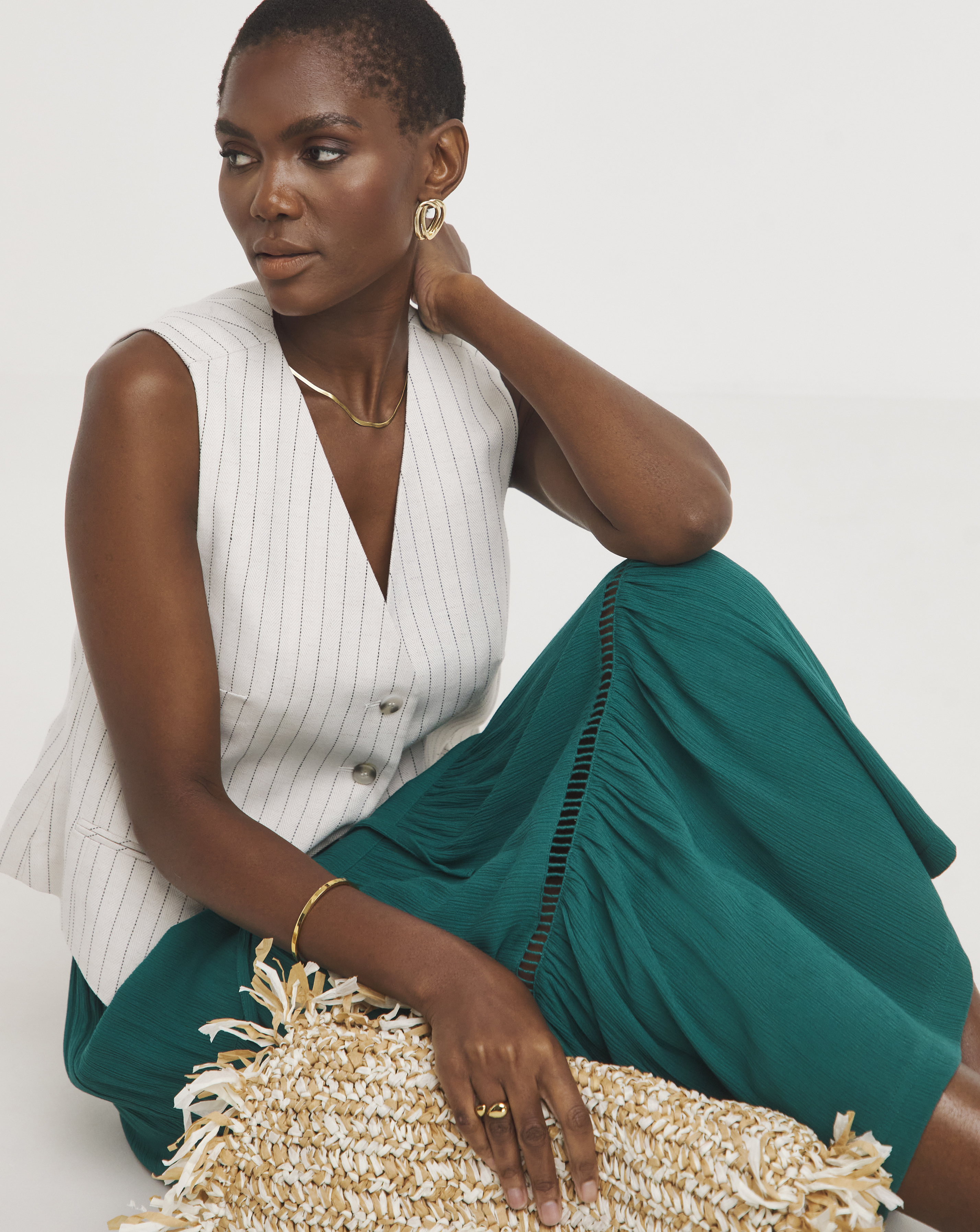 Green Crinkle Tiered Midi Skirt