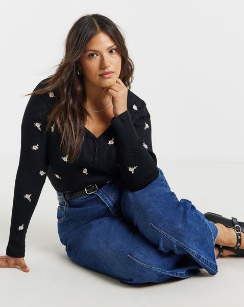 Floral Embroidered Henley Top