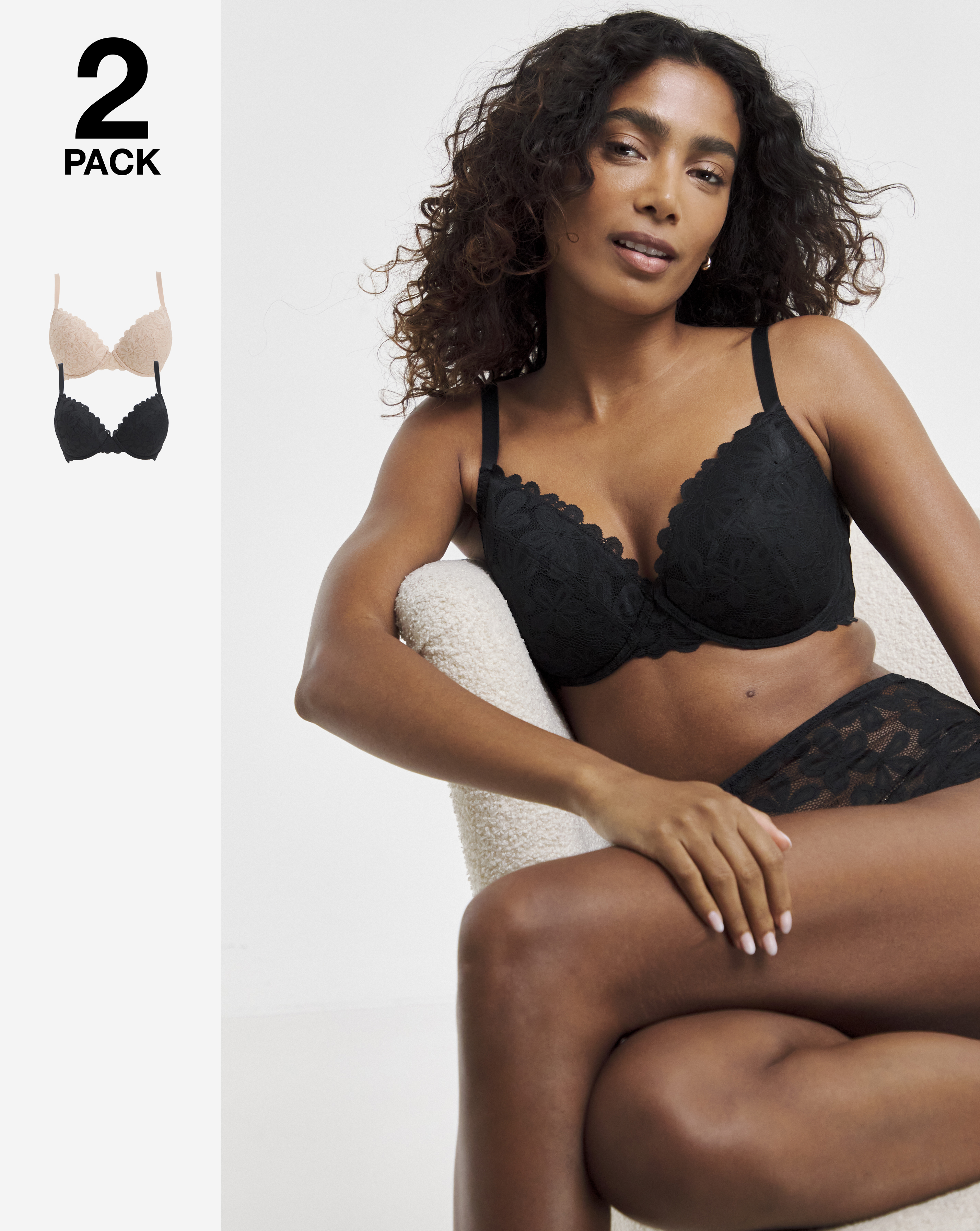 2 Pack Daisy Lace Plunge Bras