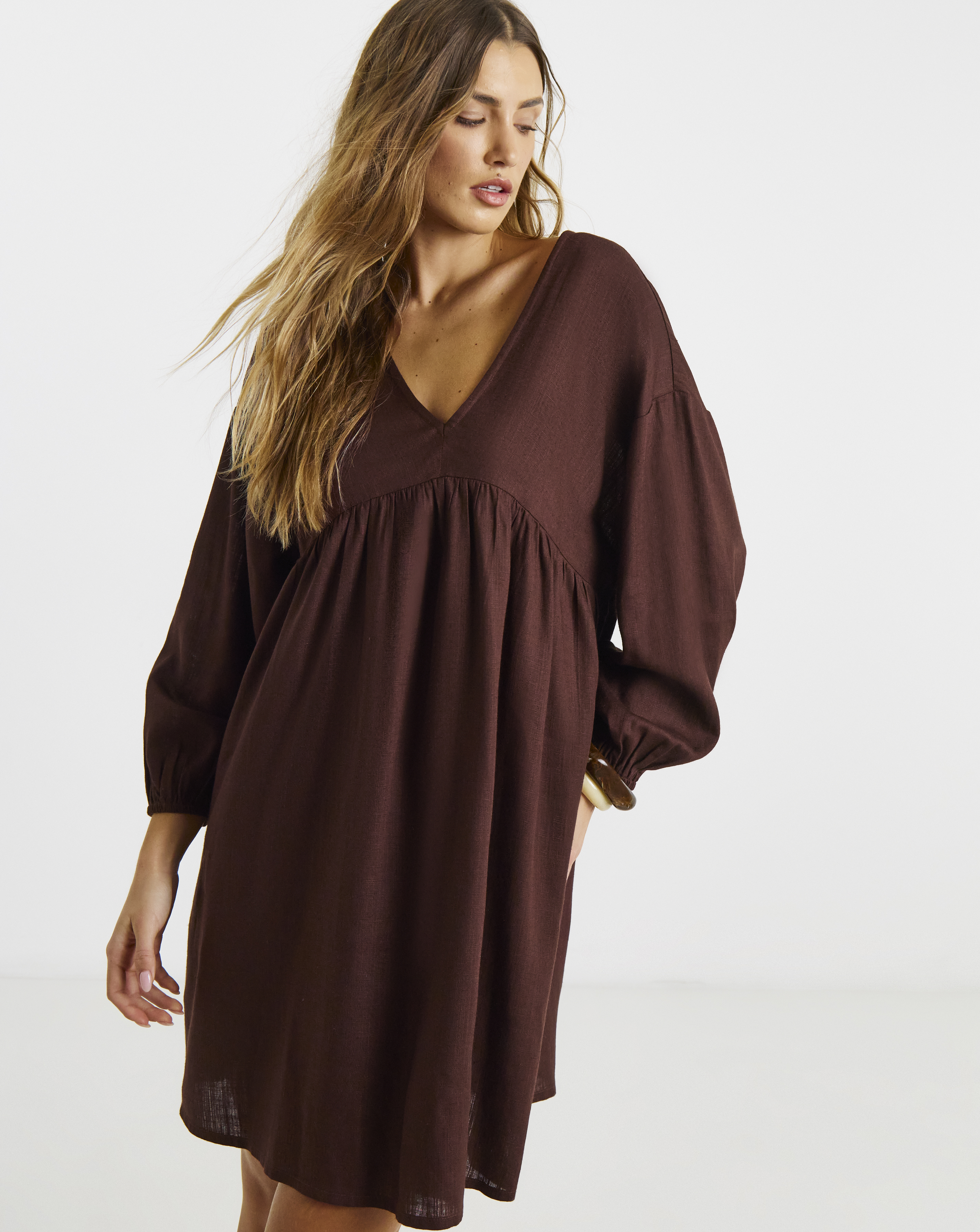 Simply Be - Women's Chocolate Linen Blend Smock Dress - Size 12 - Chocolate - 20% Linen 80% Viscose