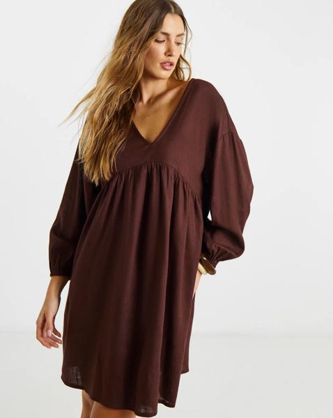 Simply Be - Women's Chocolate Linen Blend Smock Dress - Size 14 - Chocolate - 20% Linen 80% Viscose