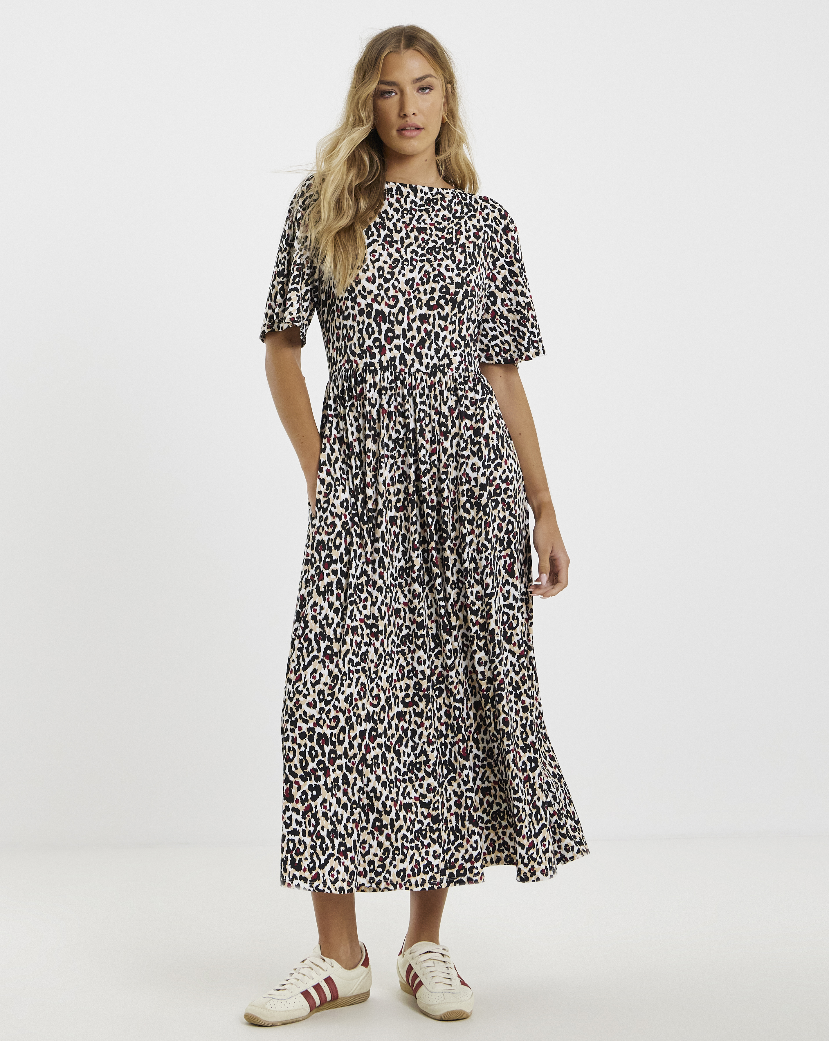 Leopard Supersoft Boat Neck Midi Dress