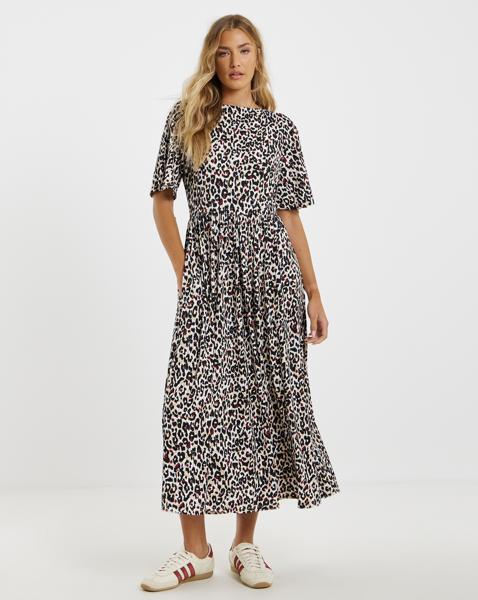 Leopard Supersoft Boat Neck Midi Dress