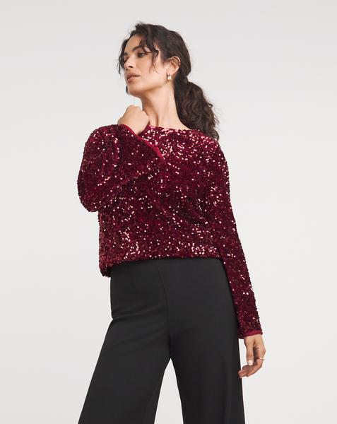 Slash Neck Velvet Sequin Top