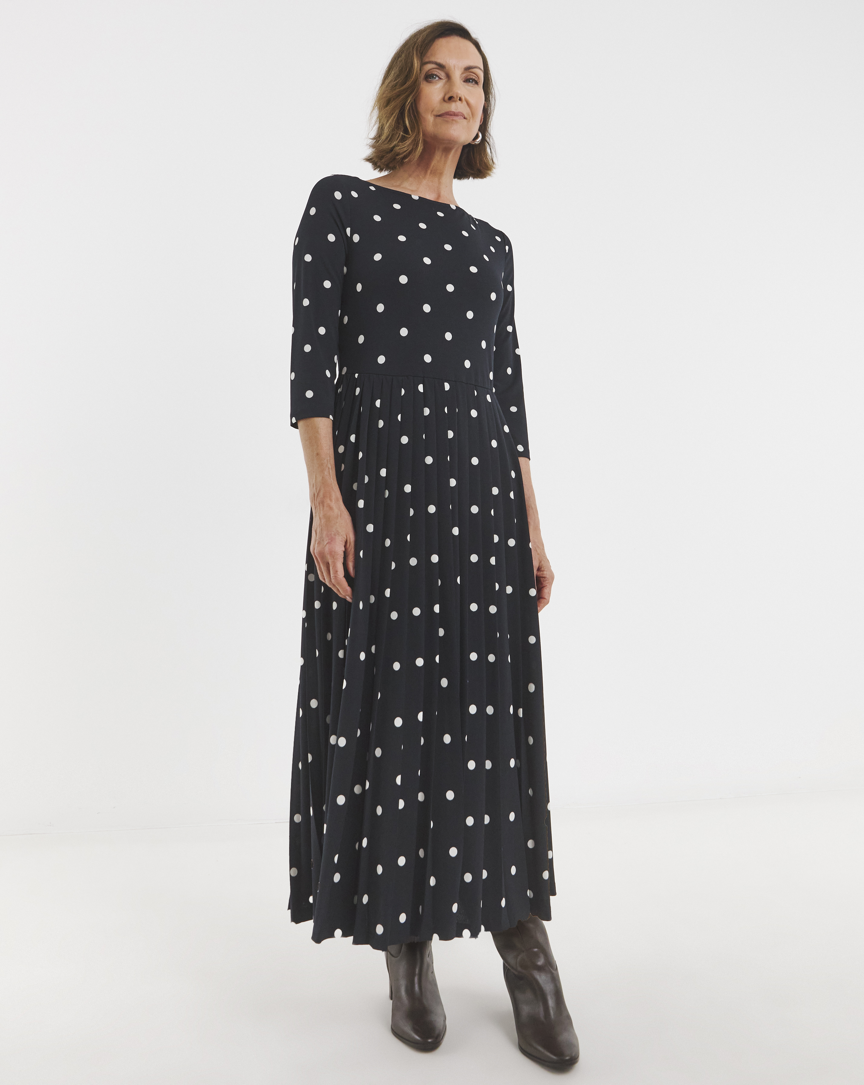 Pleated Slash Neck Dress
