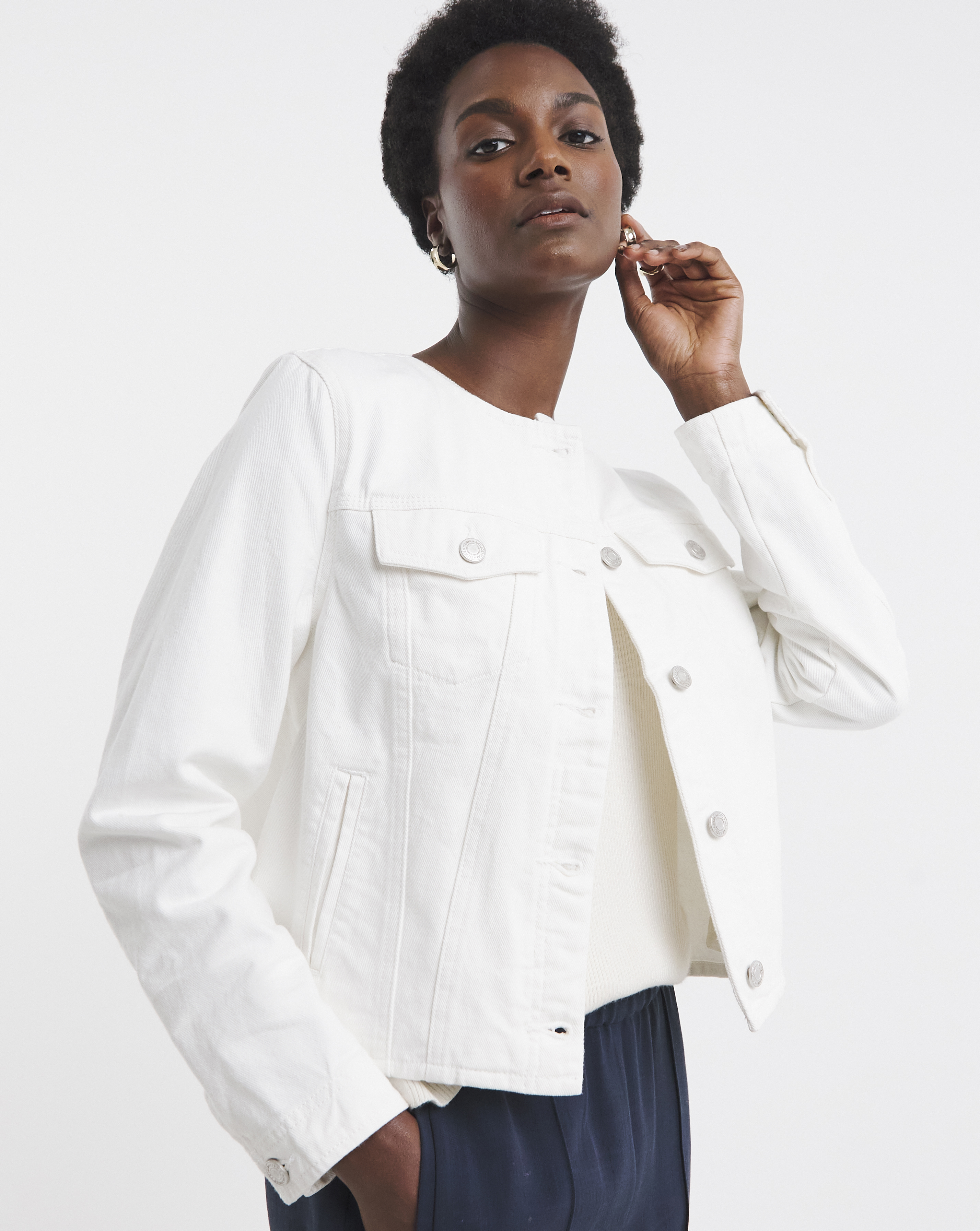 Pure Cotton Collarless Denim Jacket