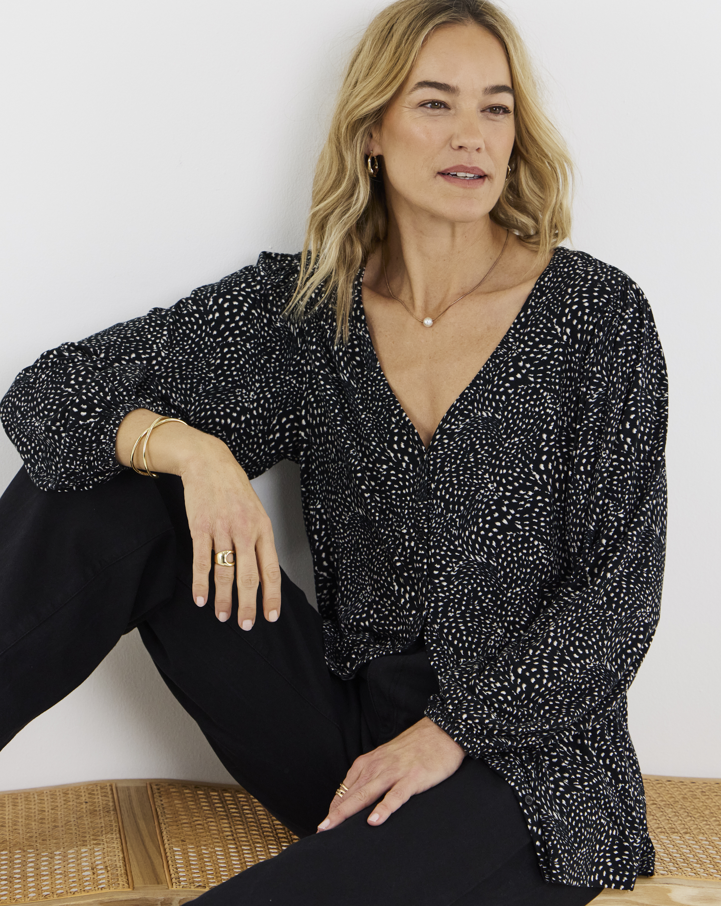 Button Front Long Sleeve Top