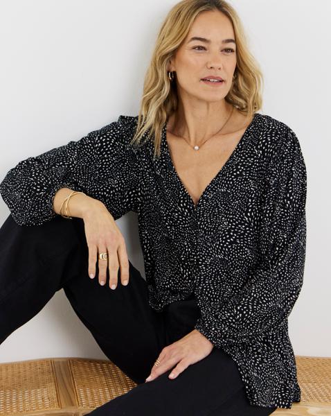 Button Front Long Sleeve Top