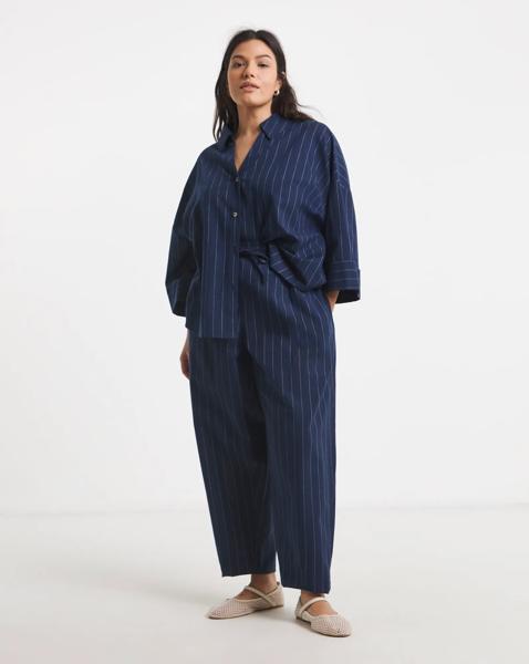 Simply Be Navy Pinstripe Barrel Trouser
