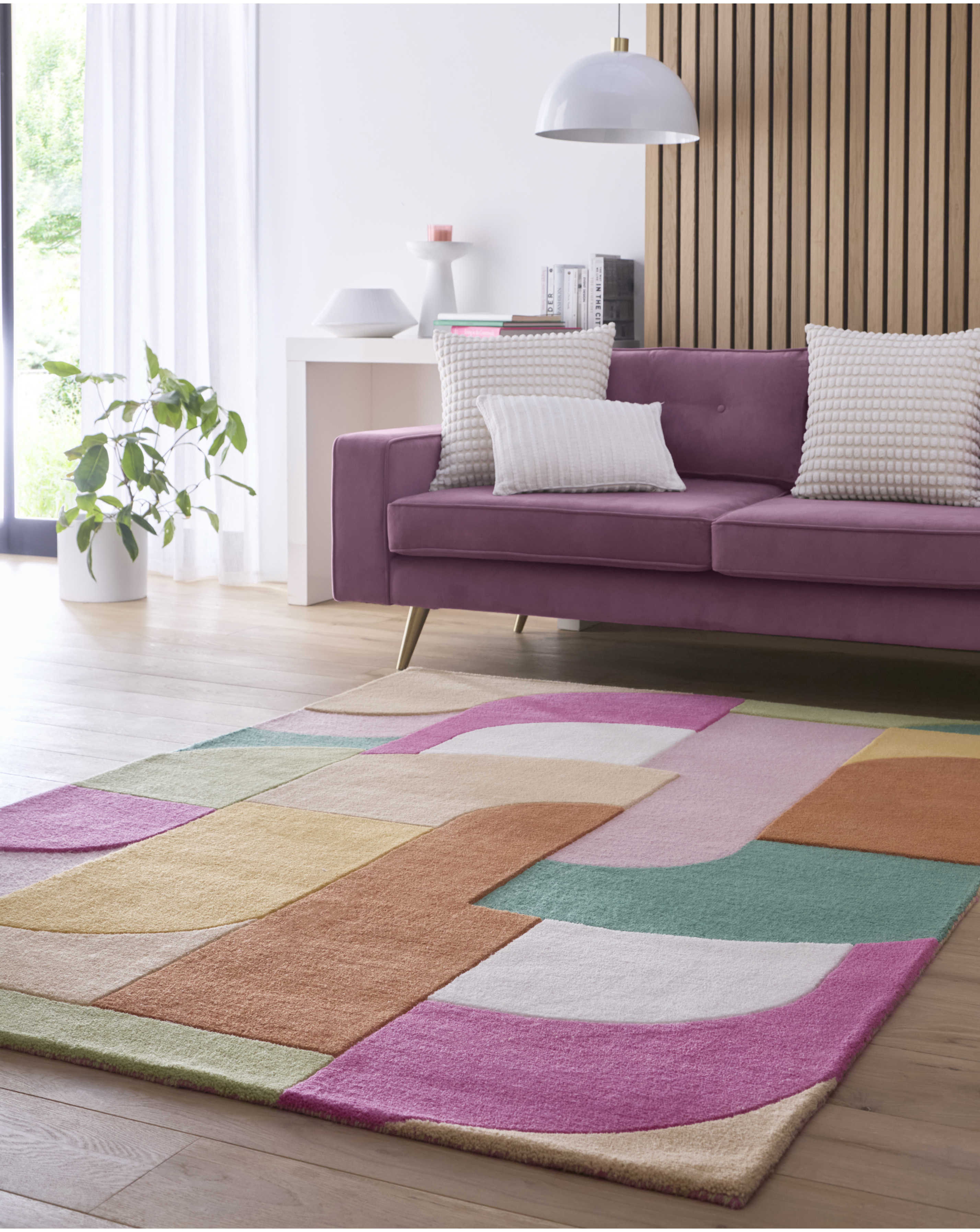 Origins - Retro Deco Rug - 100% Wool - Pink - 160x230