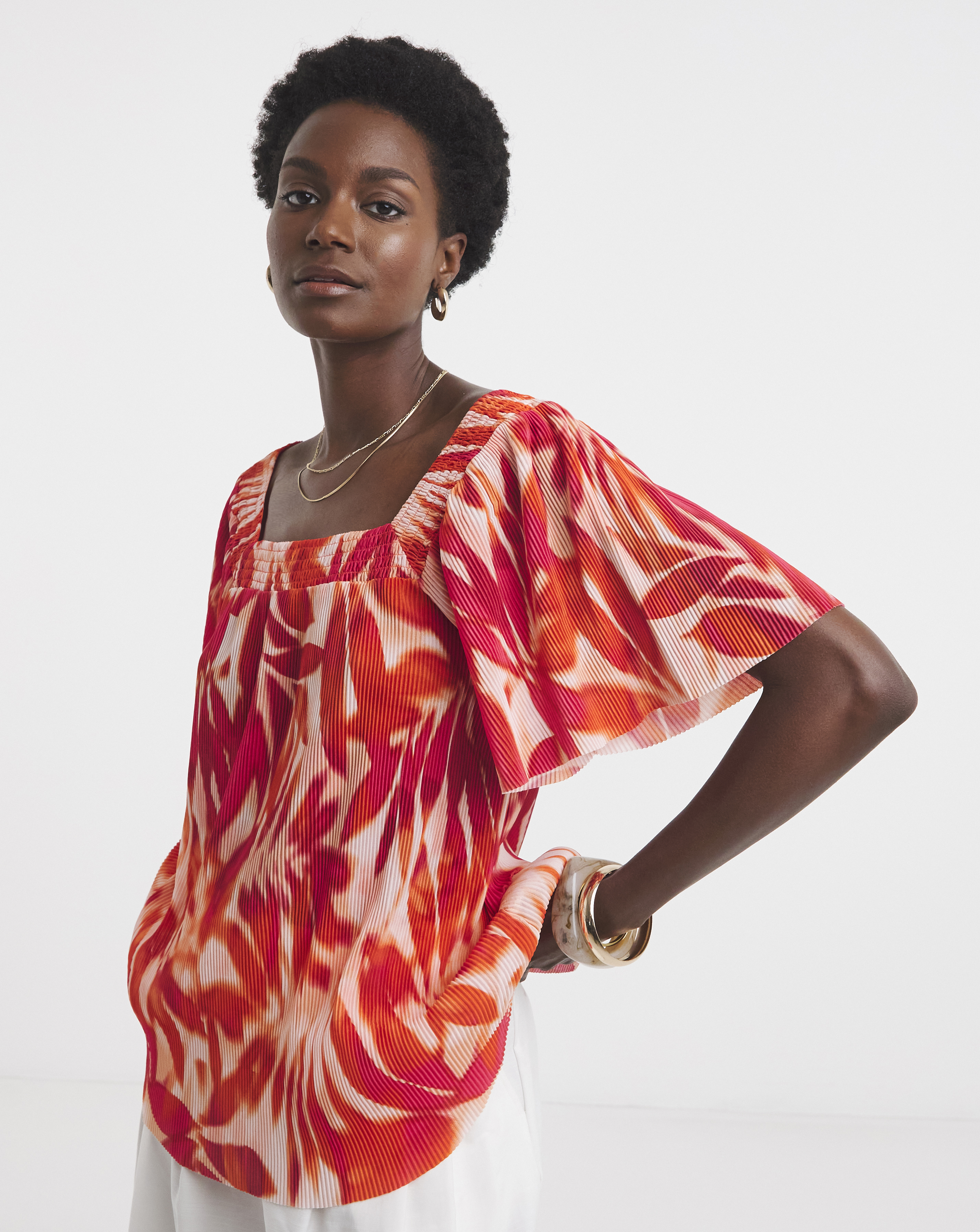 Printed Plisse Top