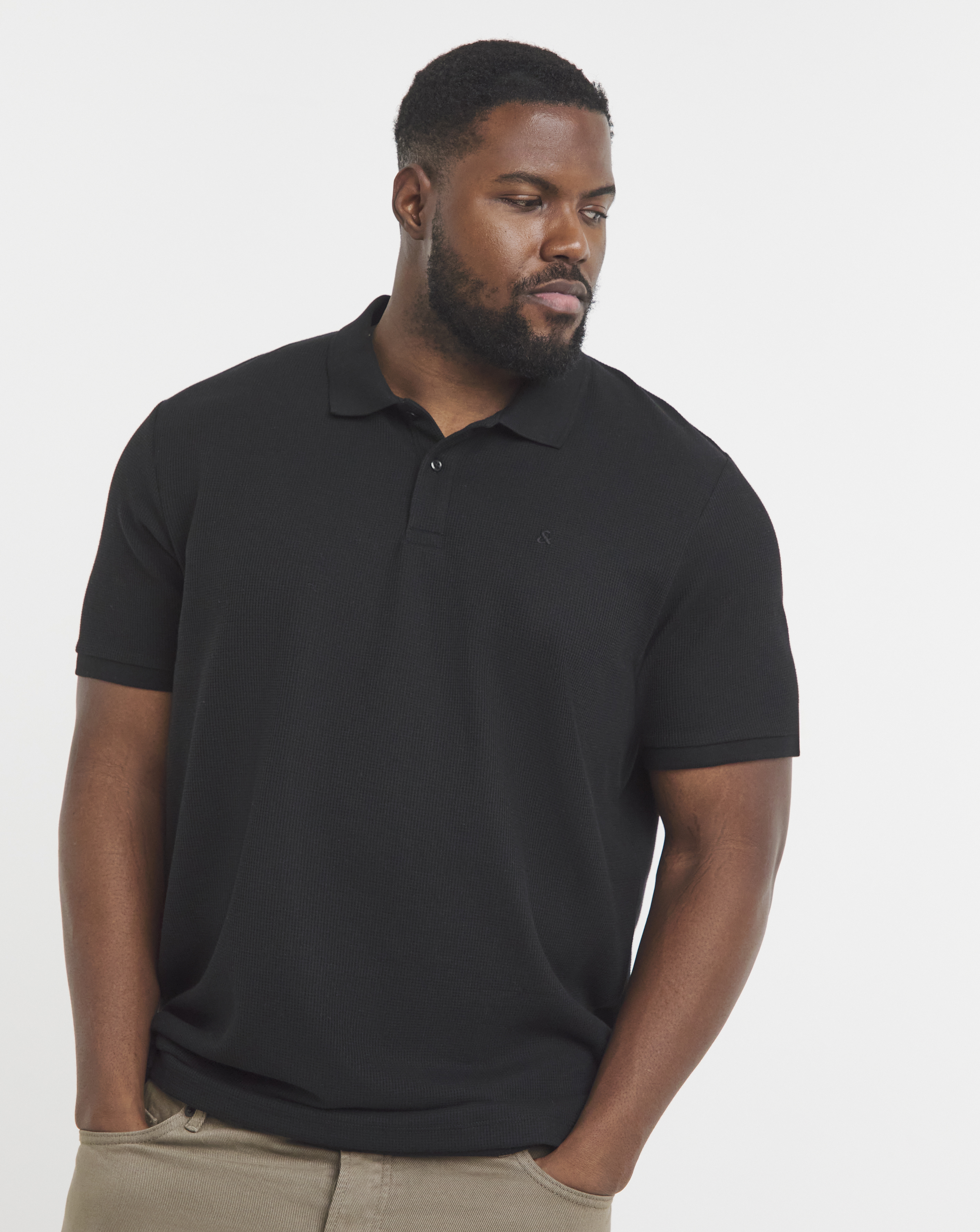 Jack & Jones Black Austin Waffle Polo - M(44)