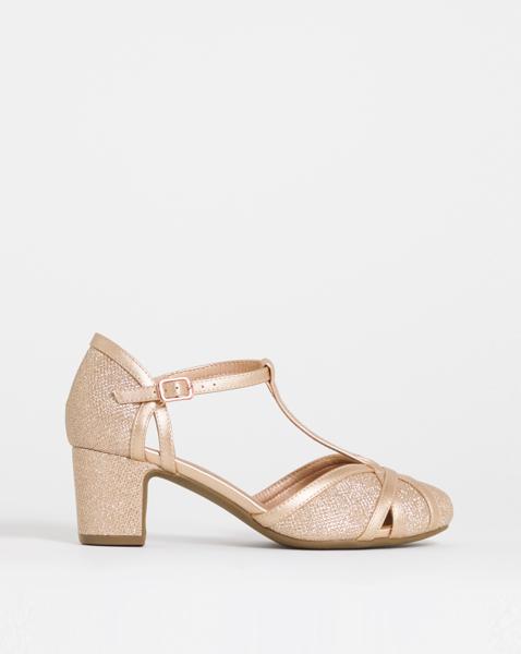 Low Block Heel T Bar Shoes Wide