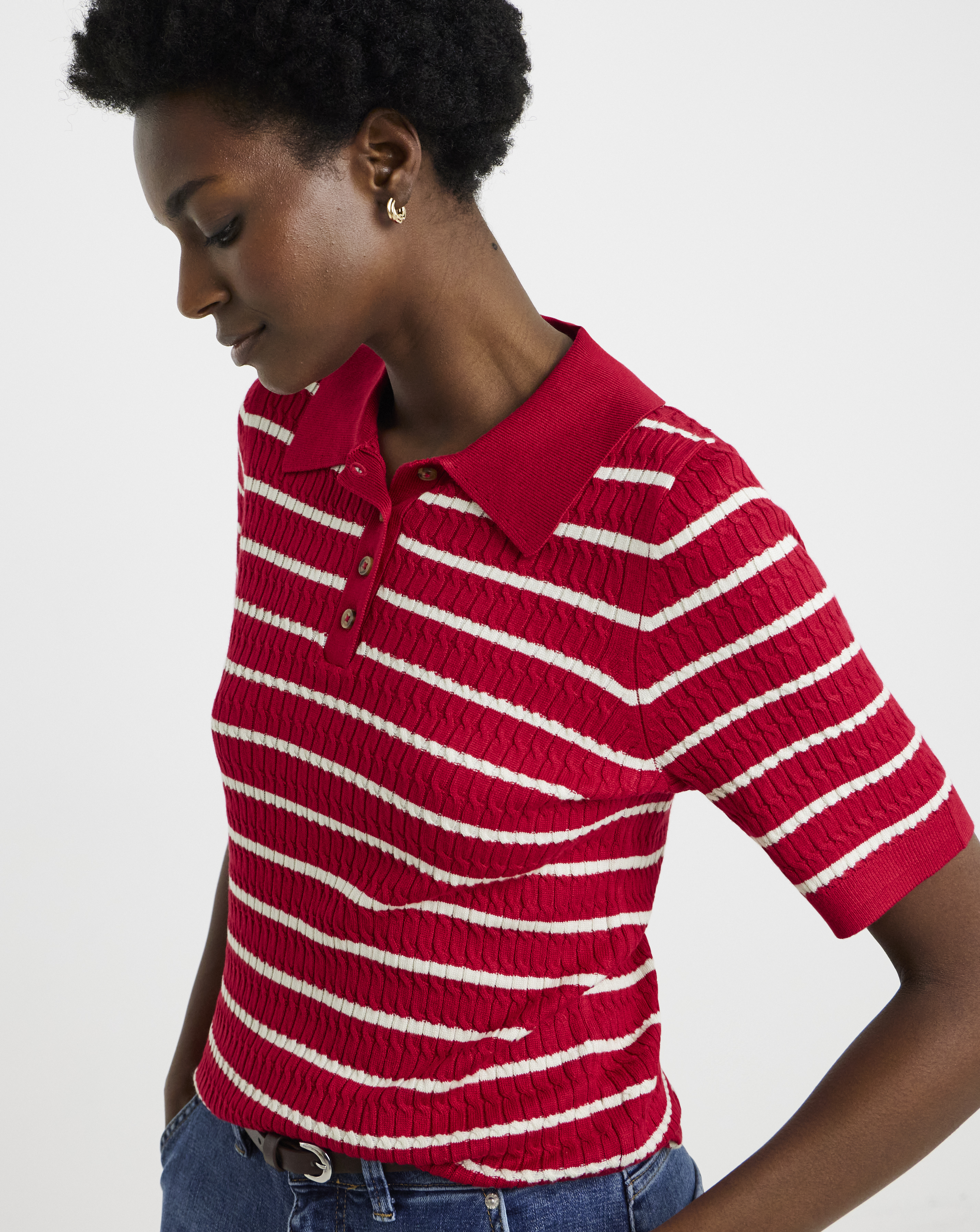 Contrast Short Sleeve Cable Jumper