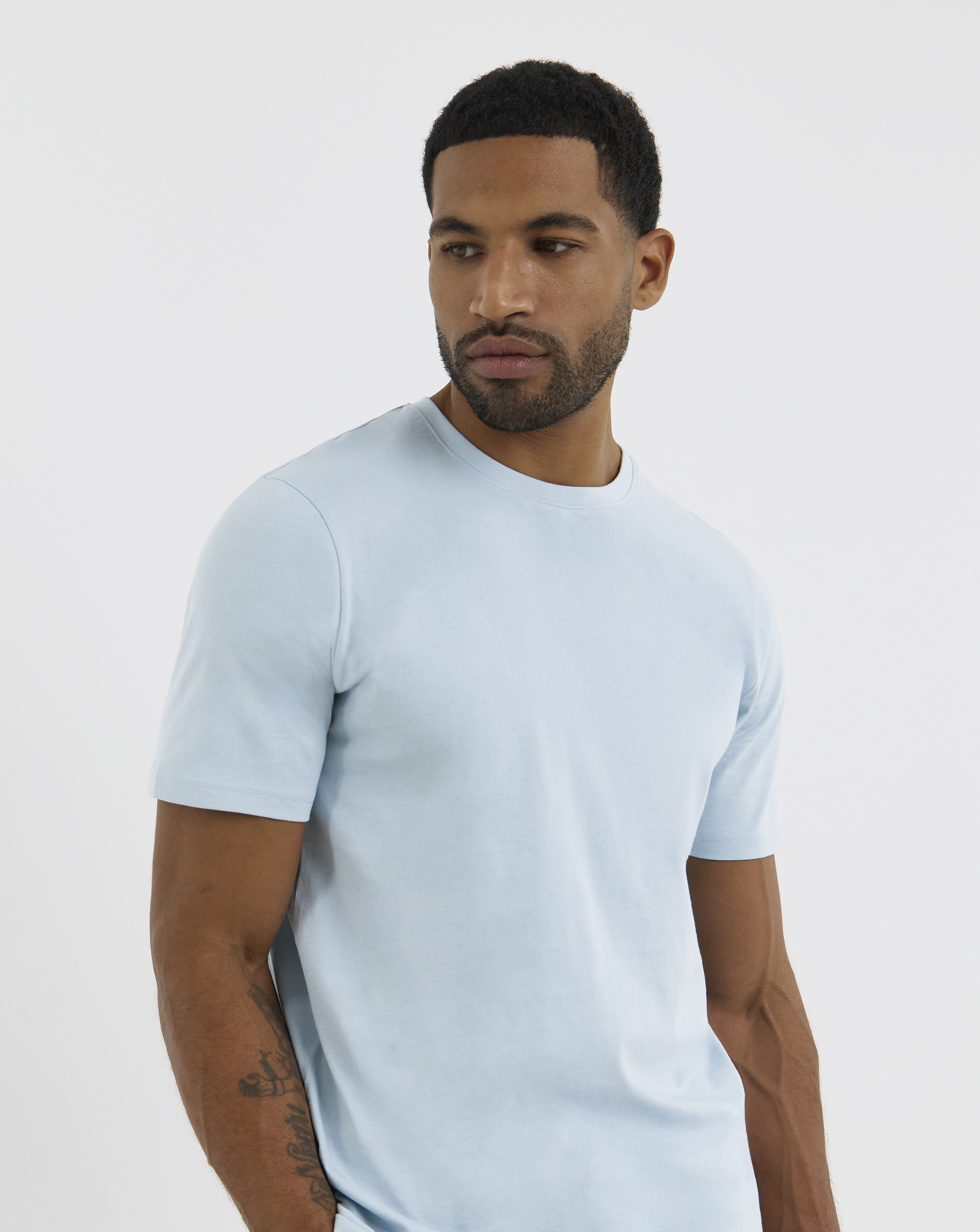 Pure Cotton Crew Neck T-Shirt Long-Blue