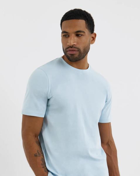 Pure Cotton Crew Neck T-Shirt Long-Blue