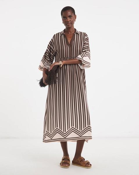 Border Print Placket Detail Smock Dress - Image