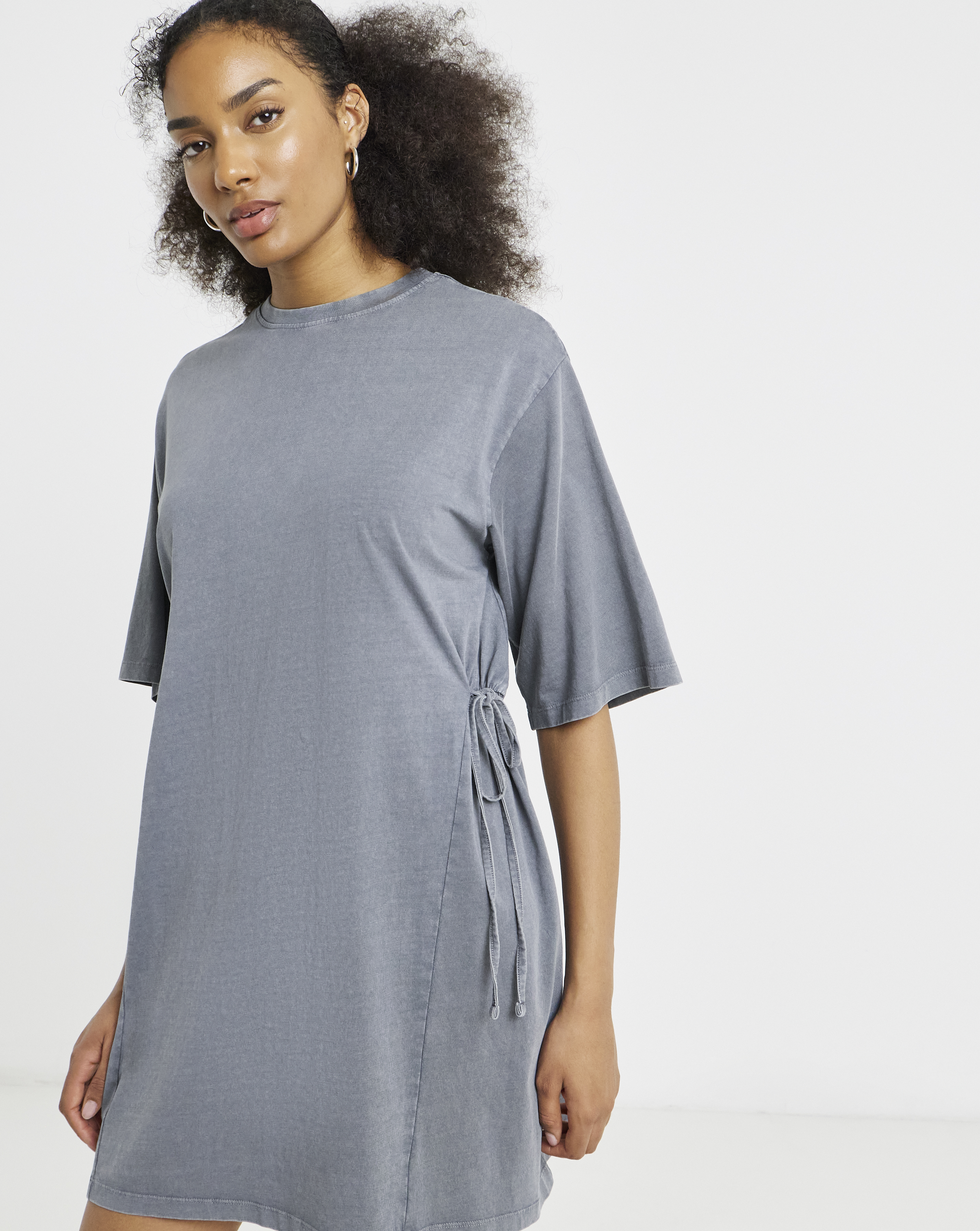 Acid Wash Cinched T-Shirt Dress