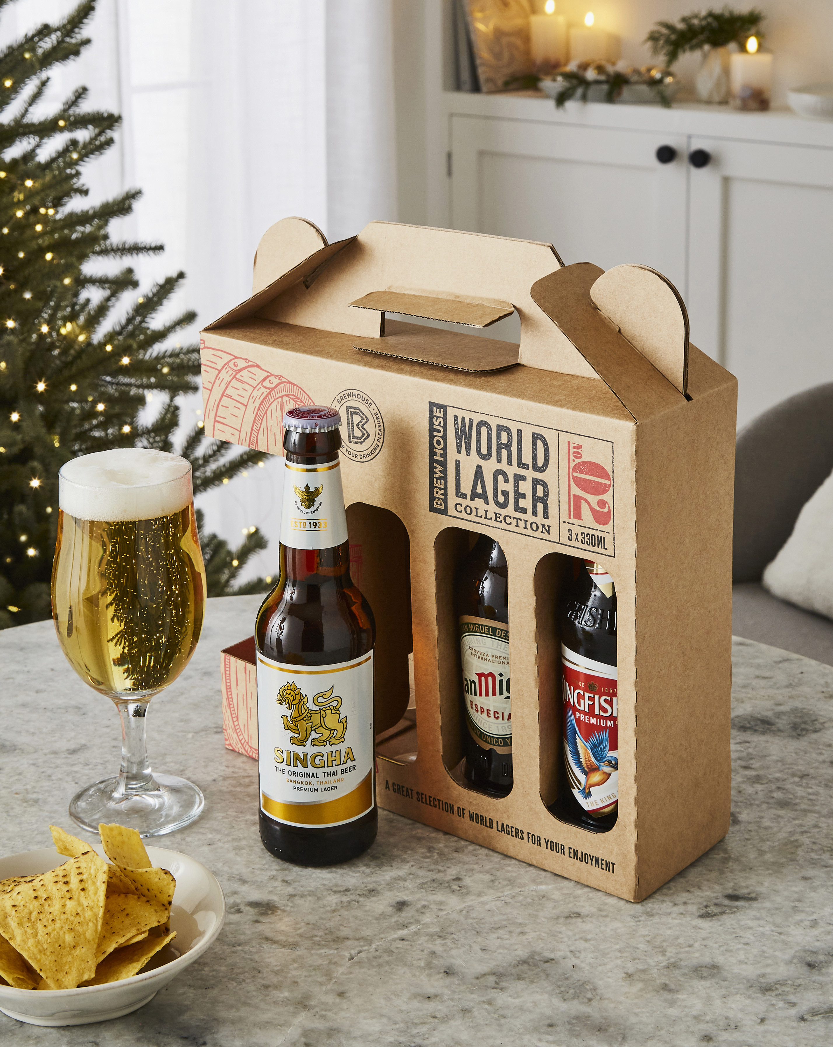 Brew House World Lager and Chalice Glass