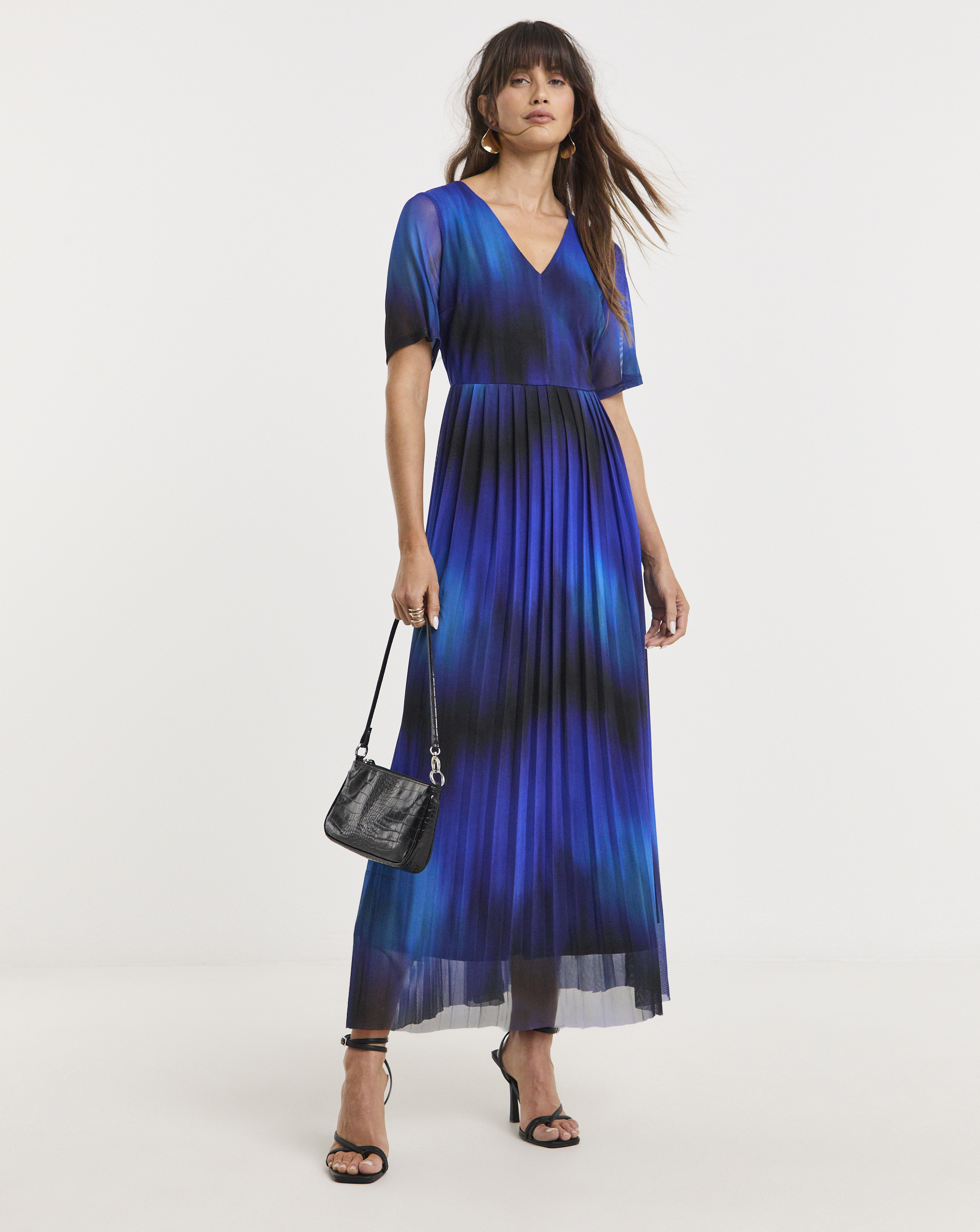 Pleated Short Sleeve Mesh Dress