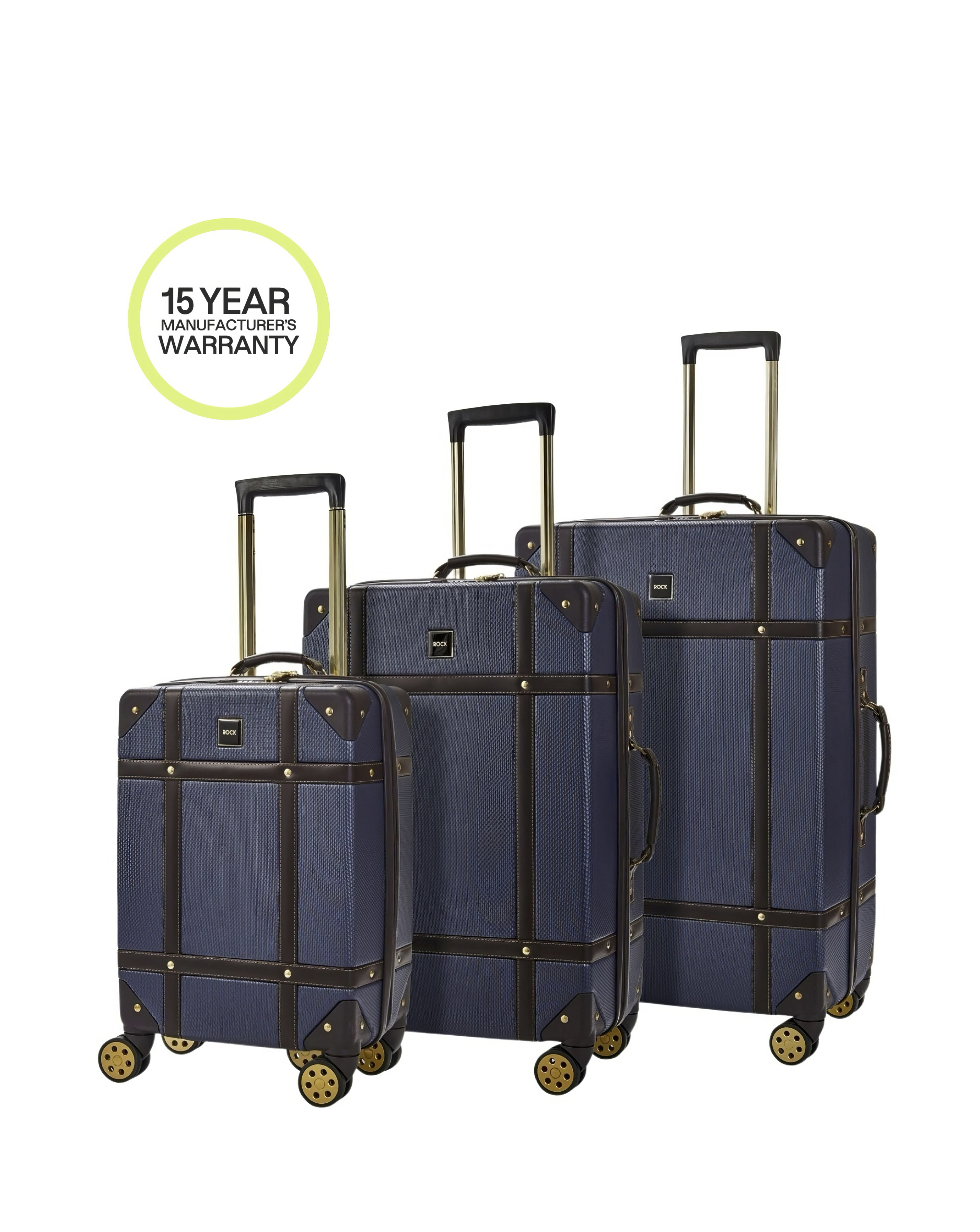 Rock Vintage 3pc Suitcase Set - Navy - 3-Piece Set