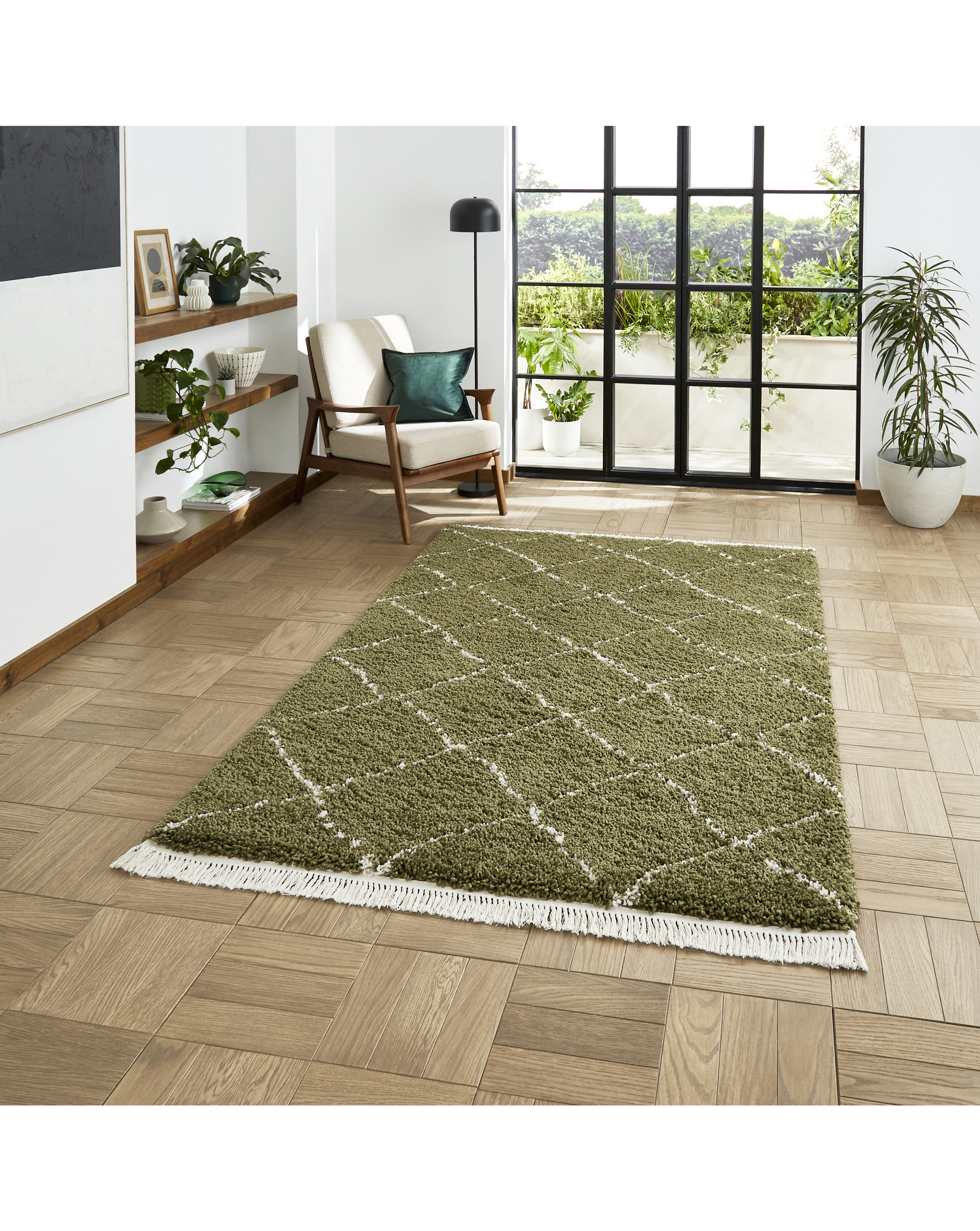 Think Rugs Green Boho Berber Rug 160X230