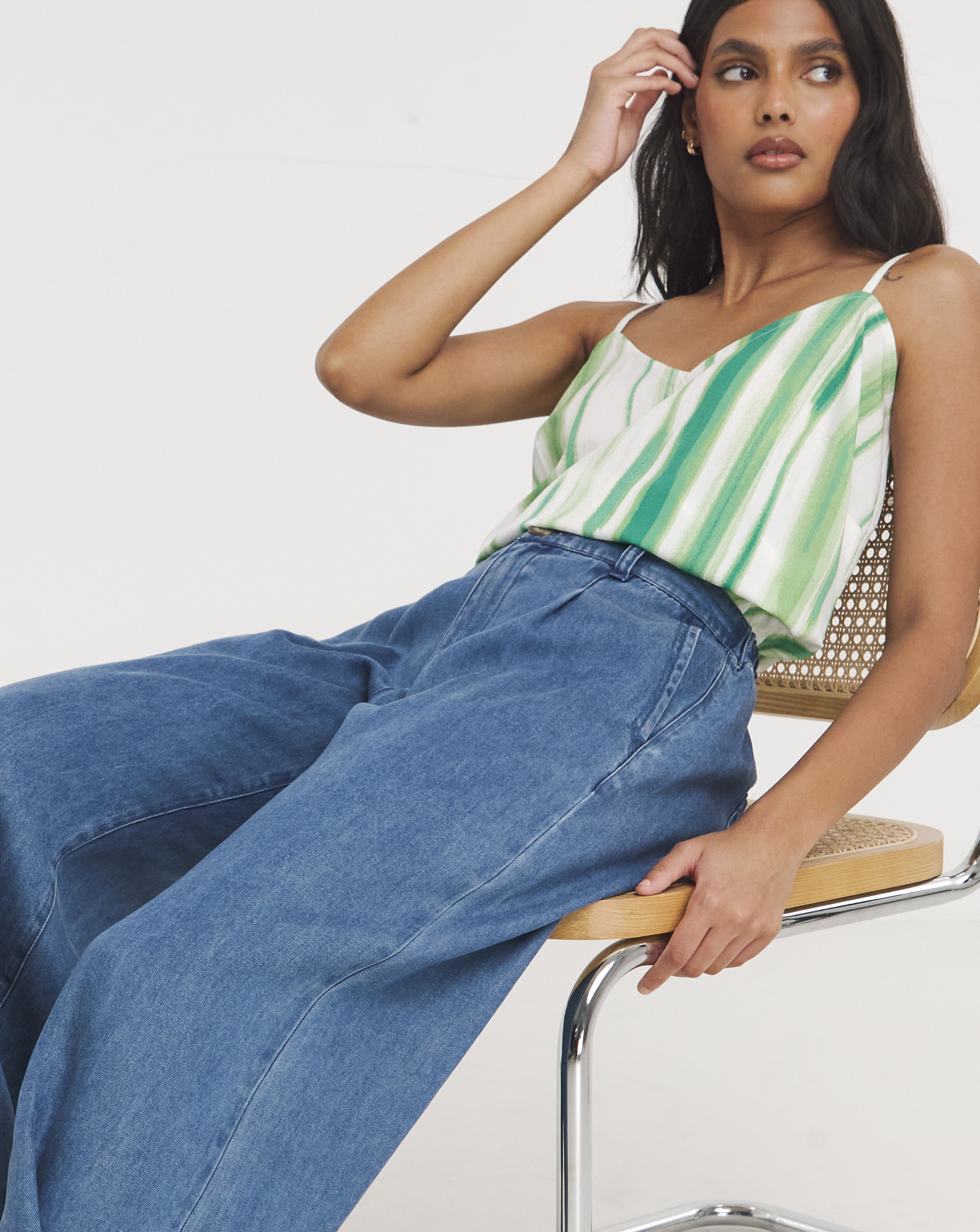 Mid Blue Lyocell Soft Wide Leg Jeans