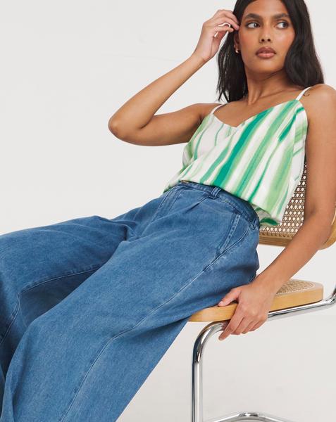 Mid Blue Lyocell Soft Wide Leg Jeans
