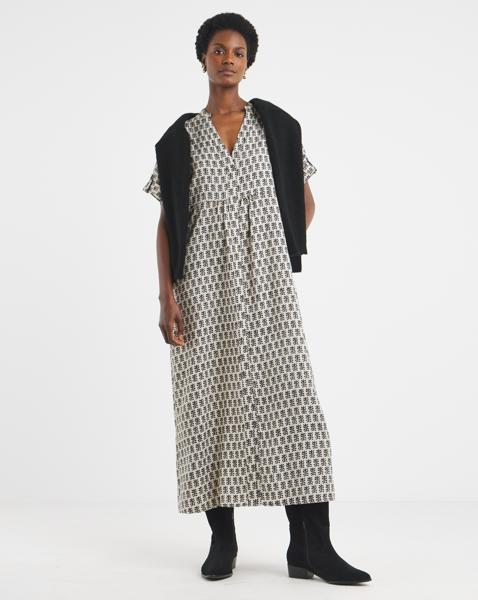 Collarless Placket Smock Dress