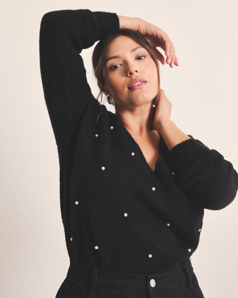 Simply Be V-Neck Pearl Cable Knit Jumper