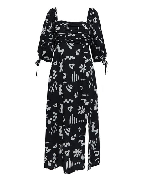 Conversational Print Soft Volume Dress