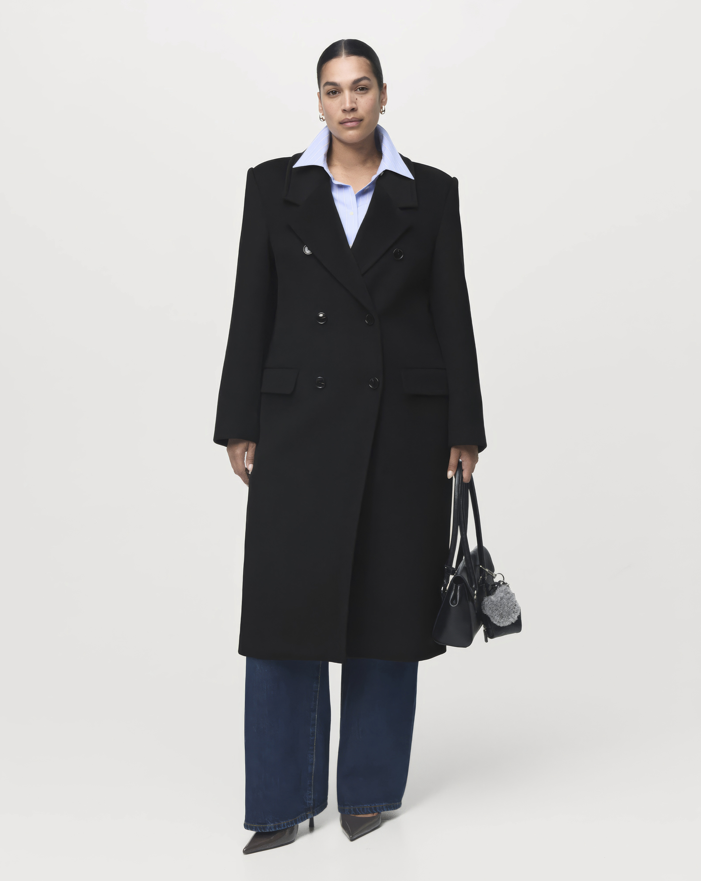 Mango Black Midi Coat - Extra Large