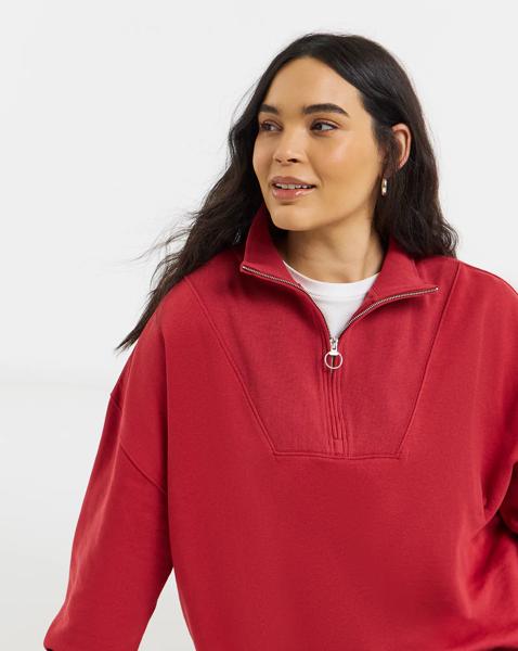 1/4 Zip Sweatshirt with Rib Panel