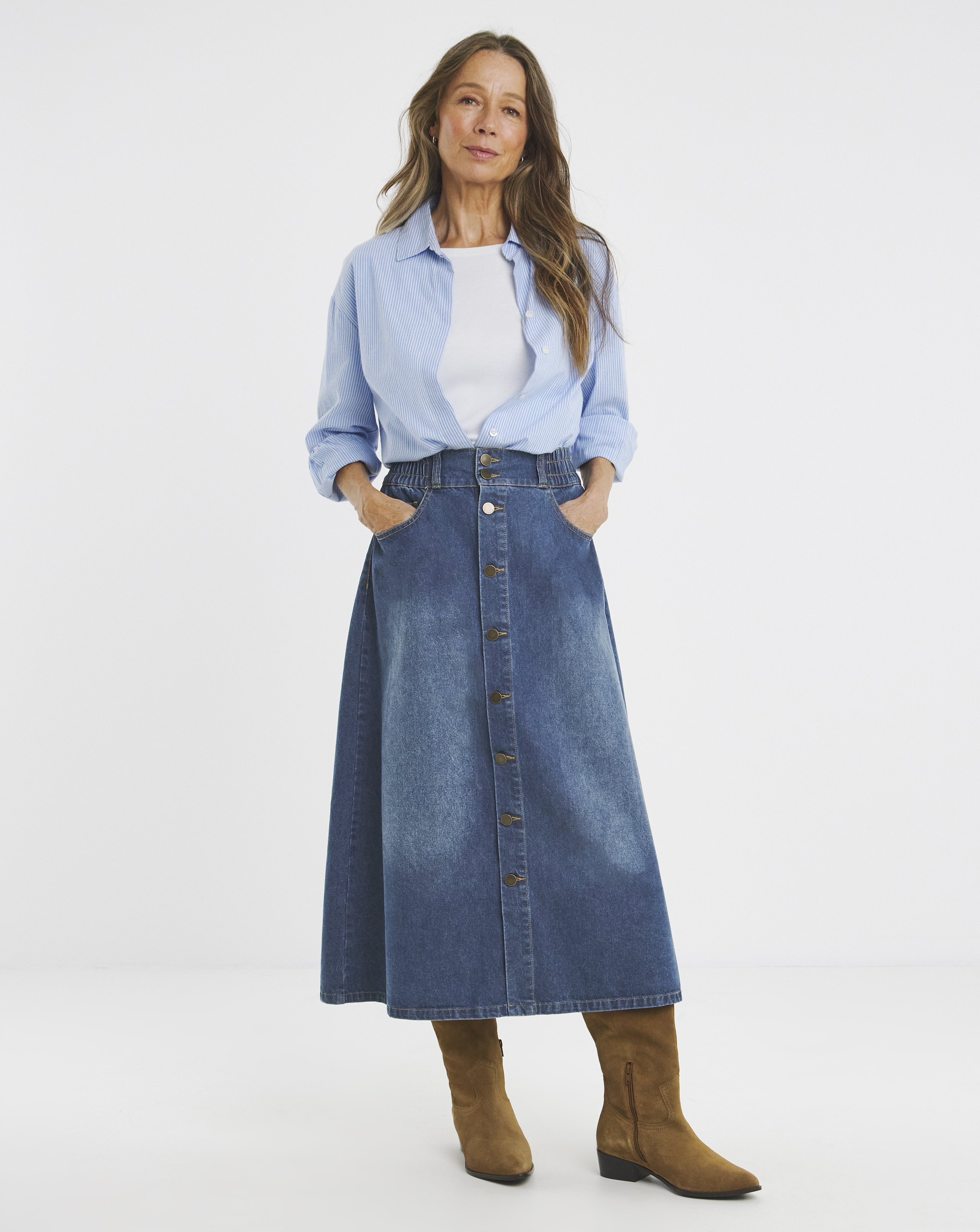 Elasticated Waist Button Through Skirt
