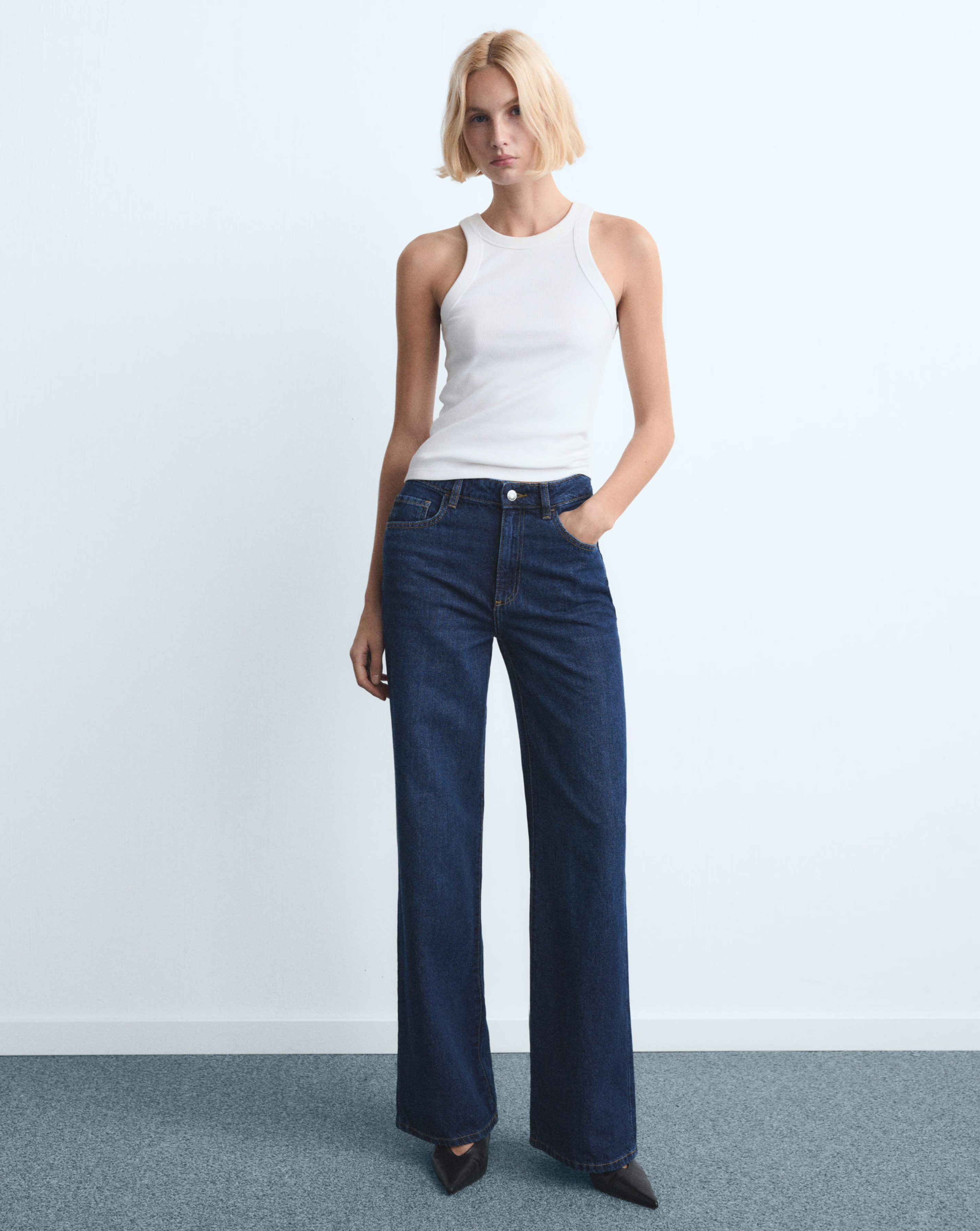 Mango High-Rise Wide Leg Jean MID Wash - Mango - Size16
